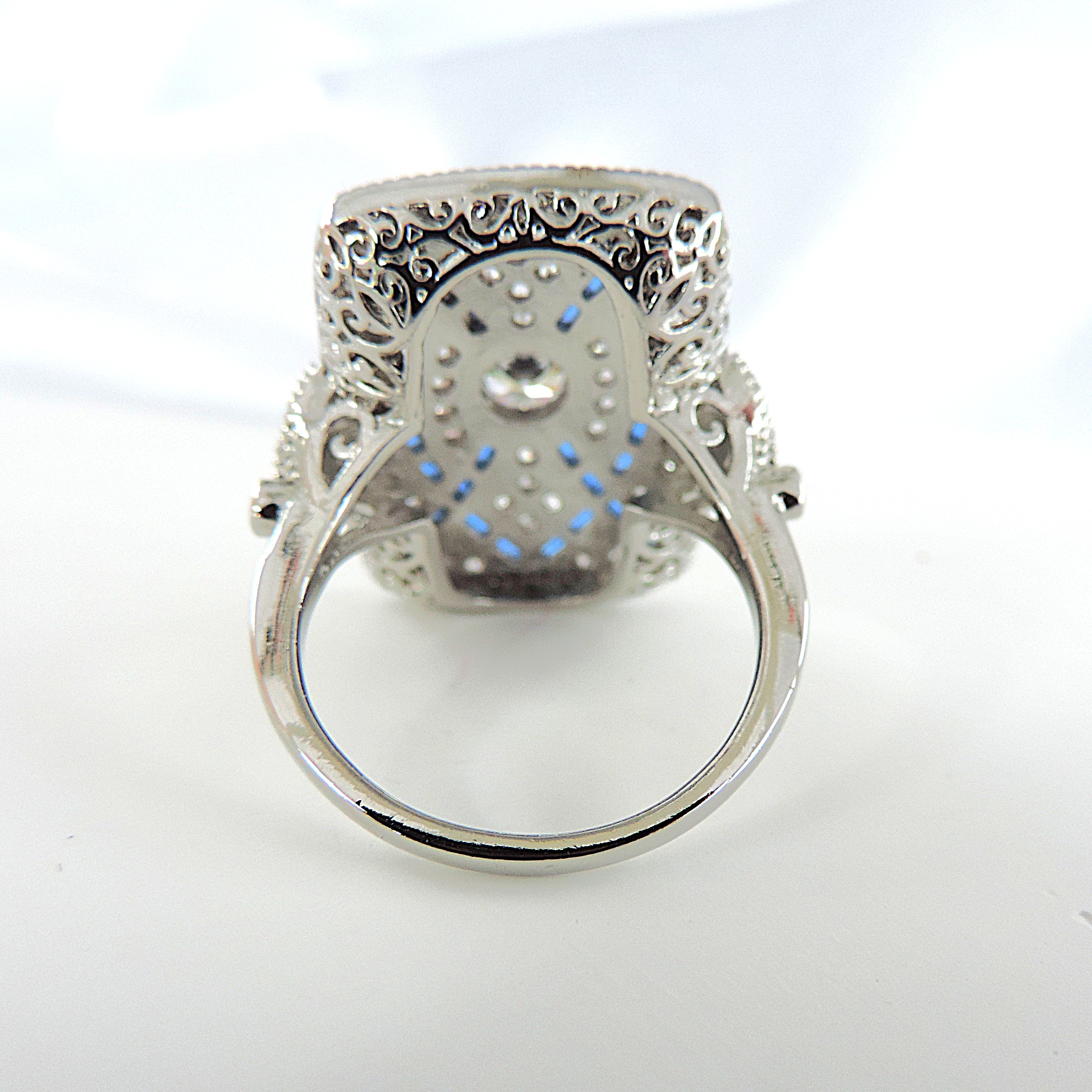 Art Deco Style Blue & White Gemstone Ring with Gift Box