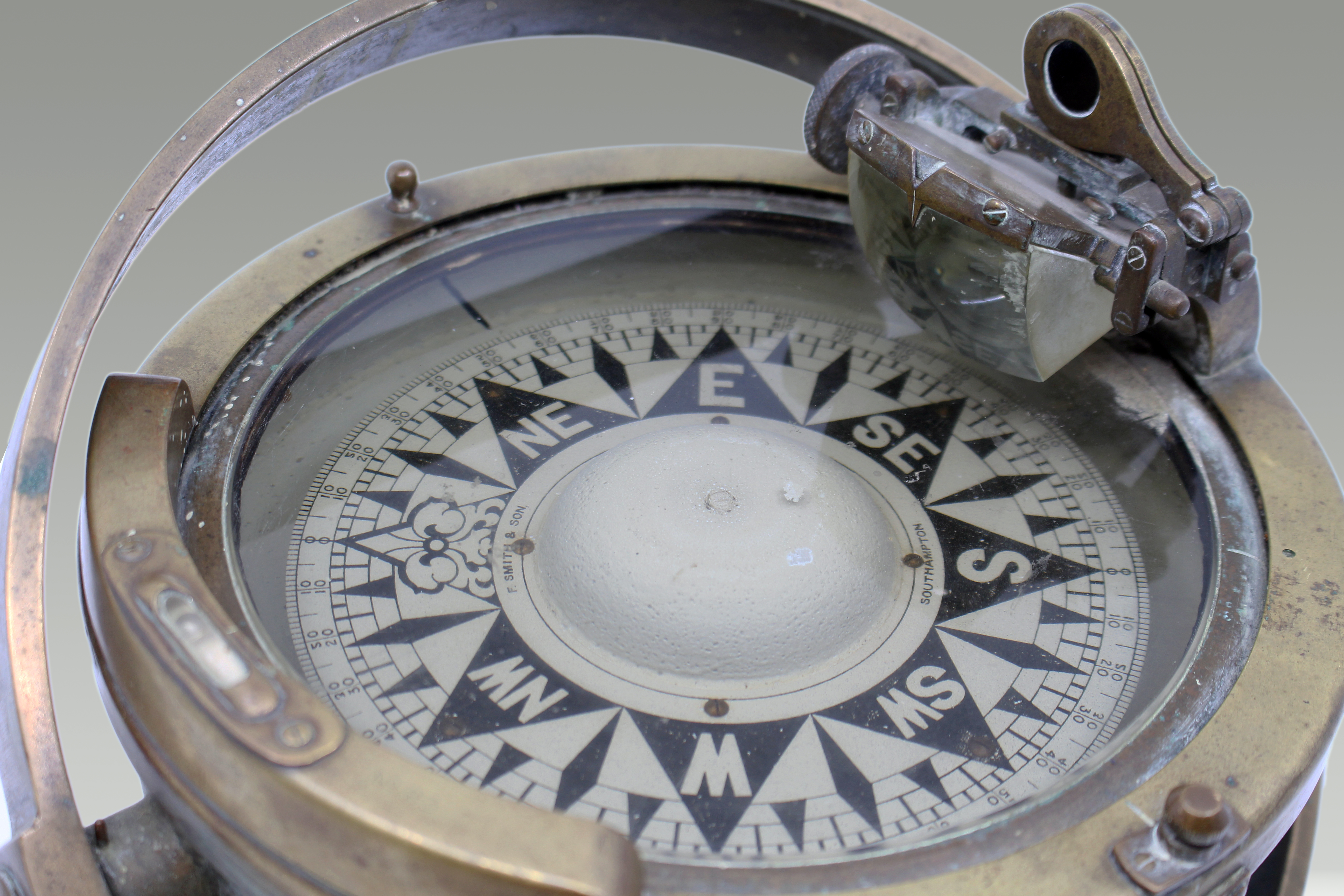 Early 20th Century Bronze and Brass Gimballed Ship's Compass by F. Smith & Sons