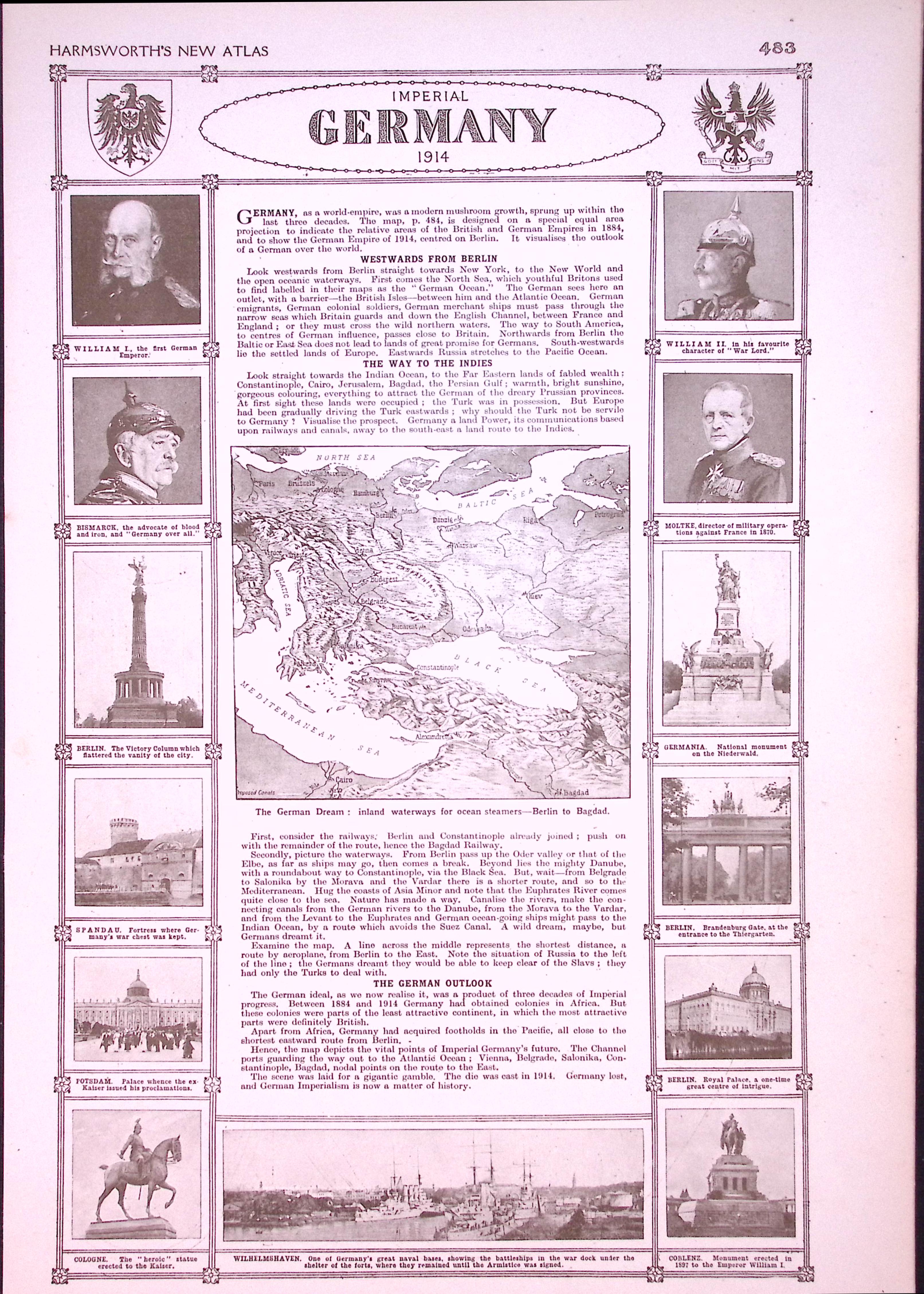 WW1 Imperial Germany Around The World Antique 1922 Coloured Map-484