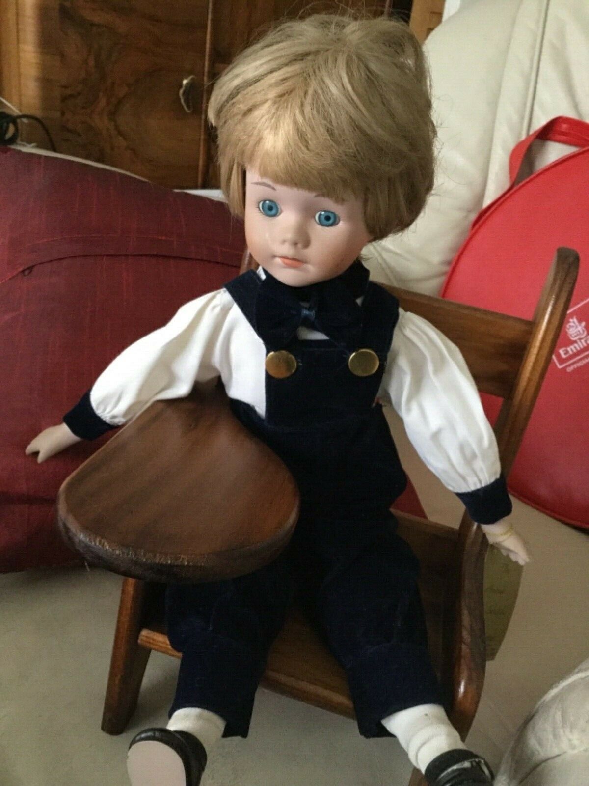 Andrew Schofield Victorian Doll Sitting On A Very Cute Wooden Chair
