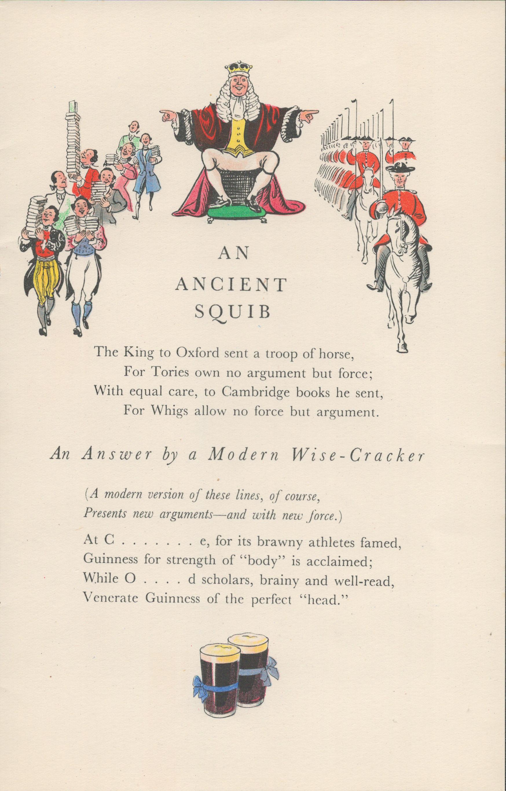 Double Sided Guinness Print 1934 "Guinness & Skittles"A Genuine Double Sided Lithographed Colour
