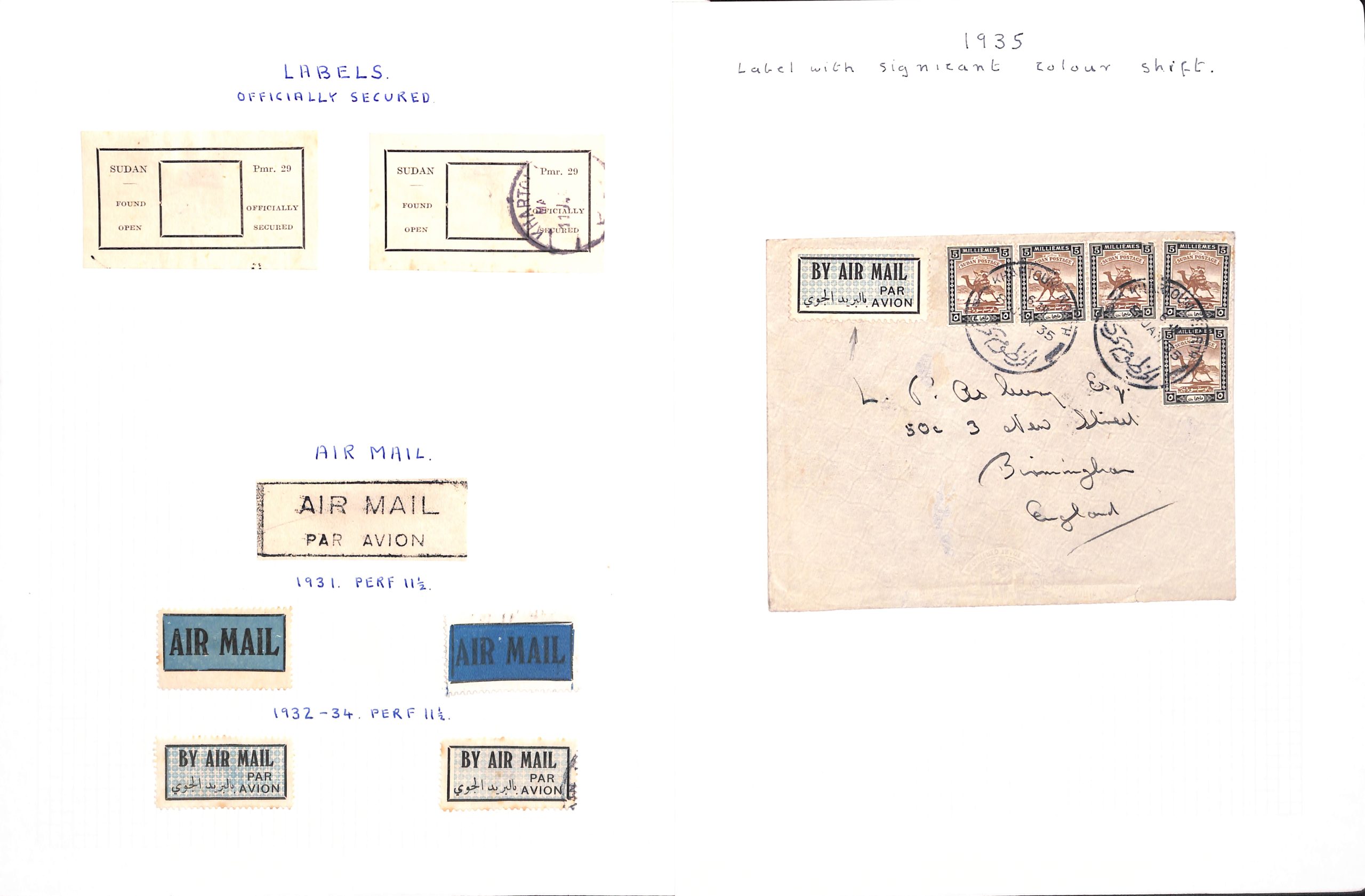 Sudan - Air Mail Labels 1931-51