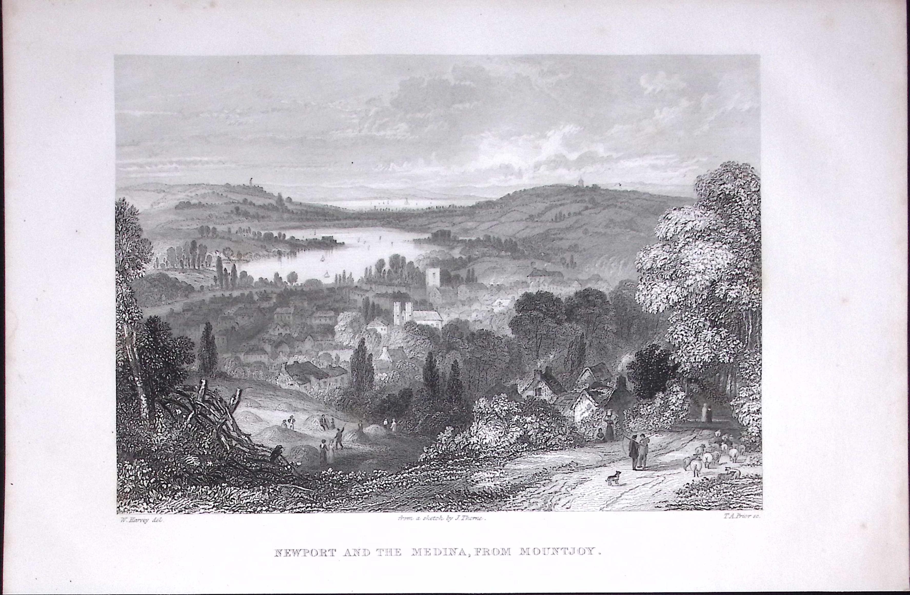 Newport And The Medina Isle of Wight Antique 175-Year-Old Engraved Print-3-TR