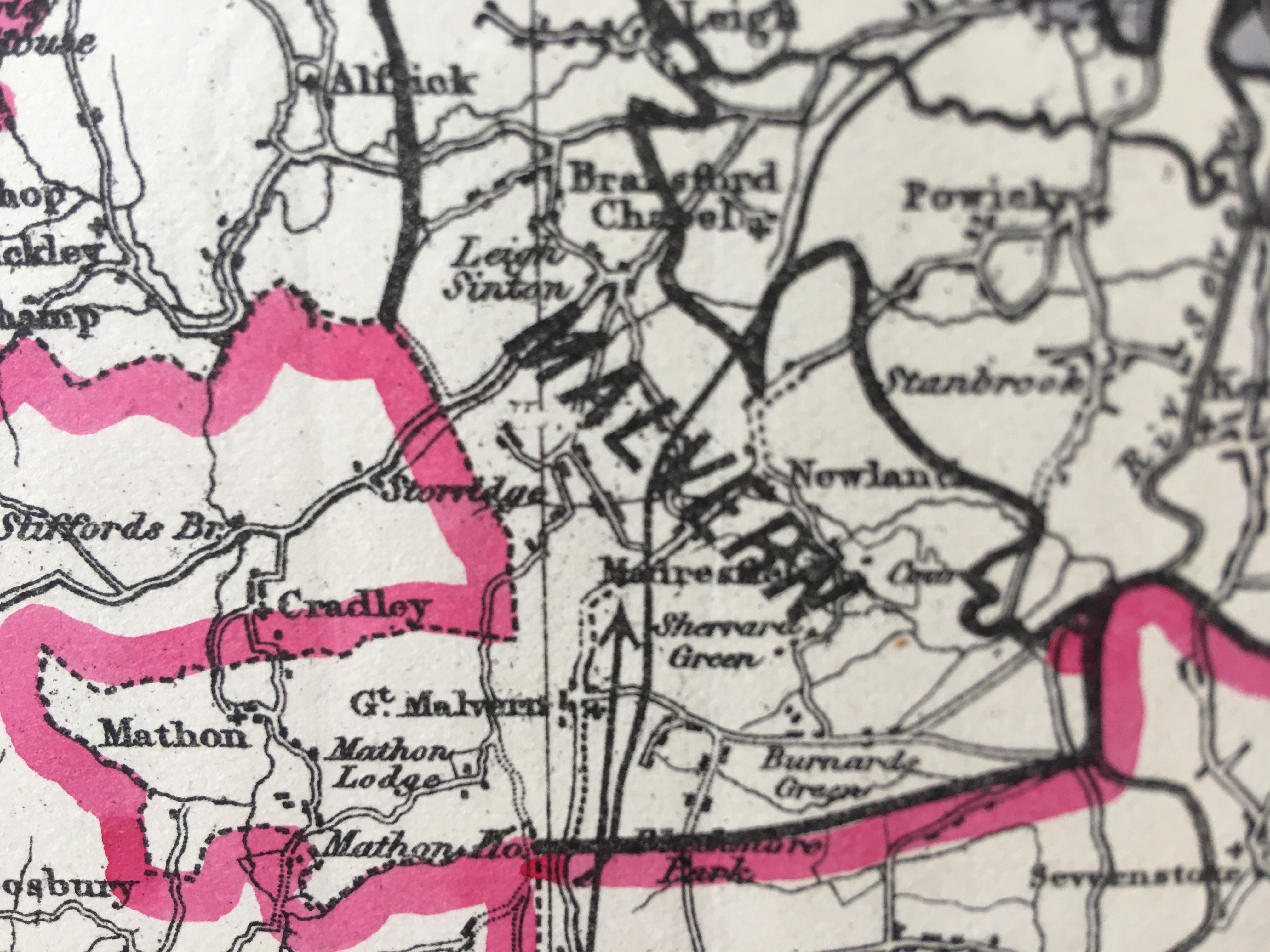 Antique 139 Years-Old Scarce Map Worcestershire 1885 Boundary Changes.