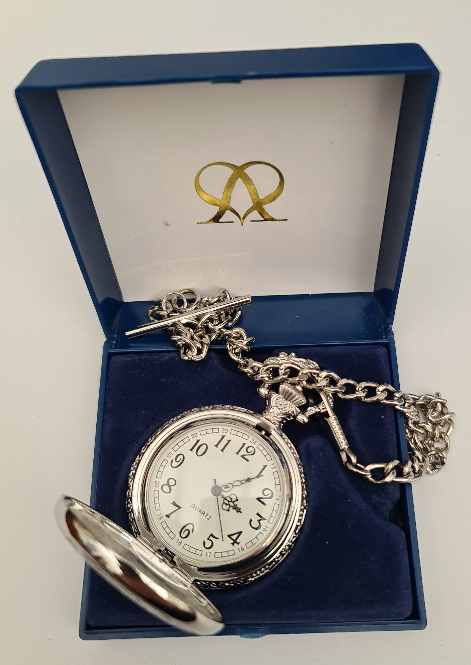 Fob Watch Silver Coloured Quartz With Fob Chain