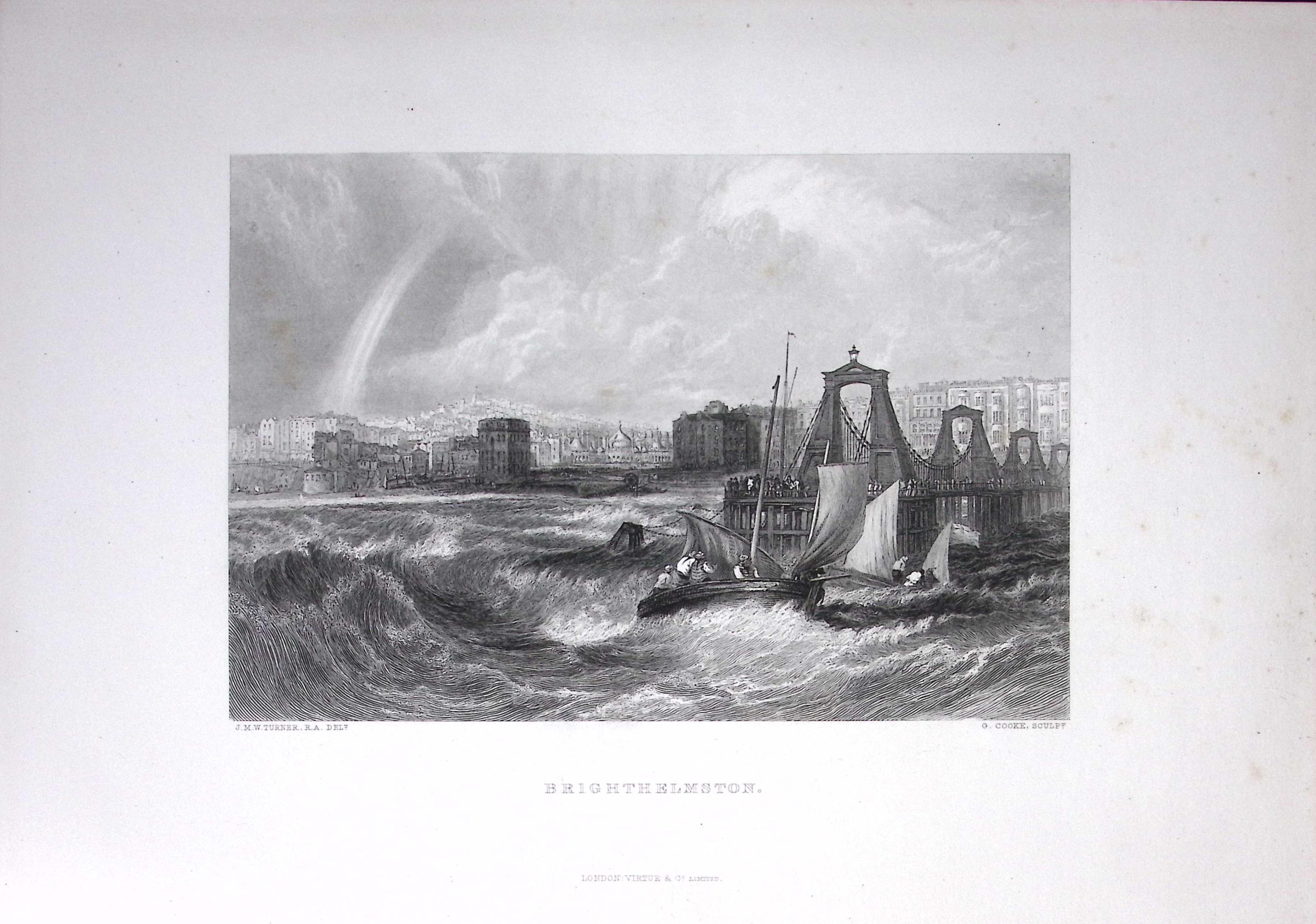 J.M.W Turner View of Brighton Port & Town Antique Steel Engraving-81-TR