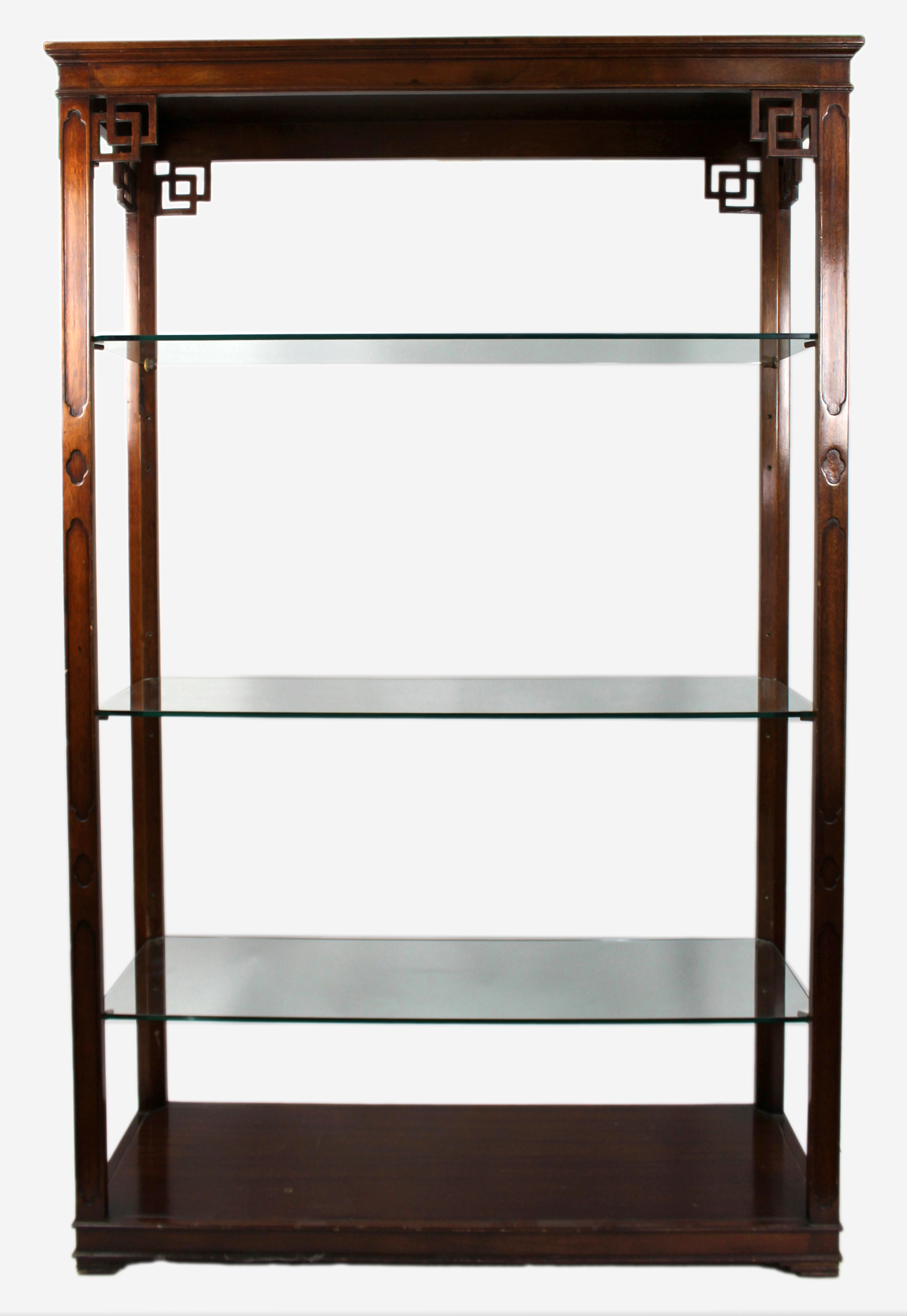 Pair of Large Vintage Chinese Chippendale Style Mahogany Display Shelves