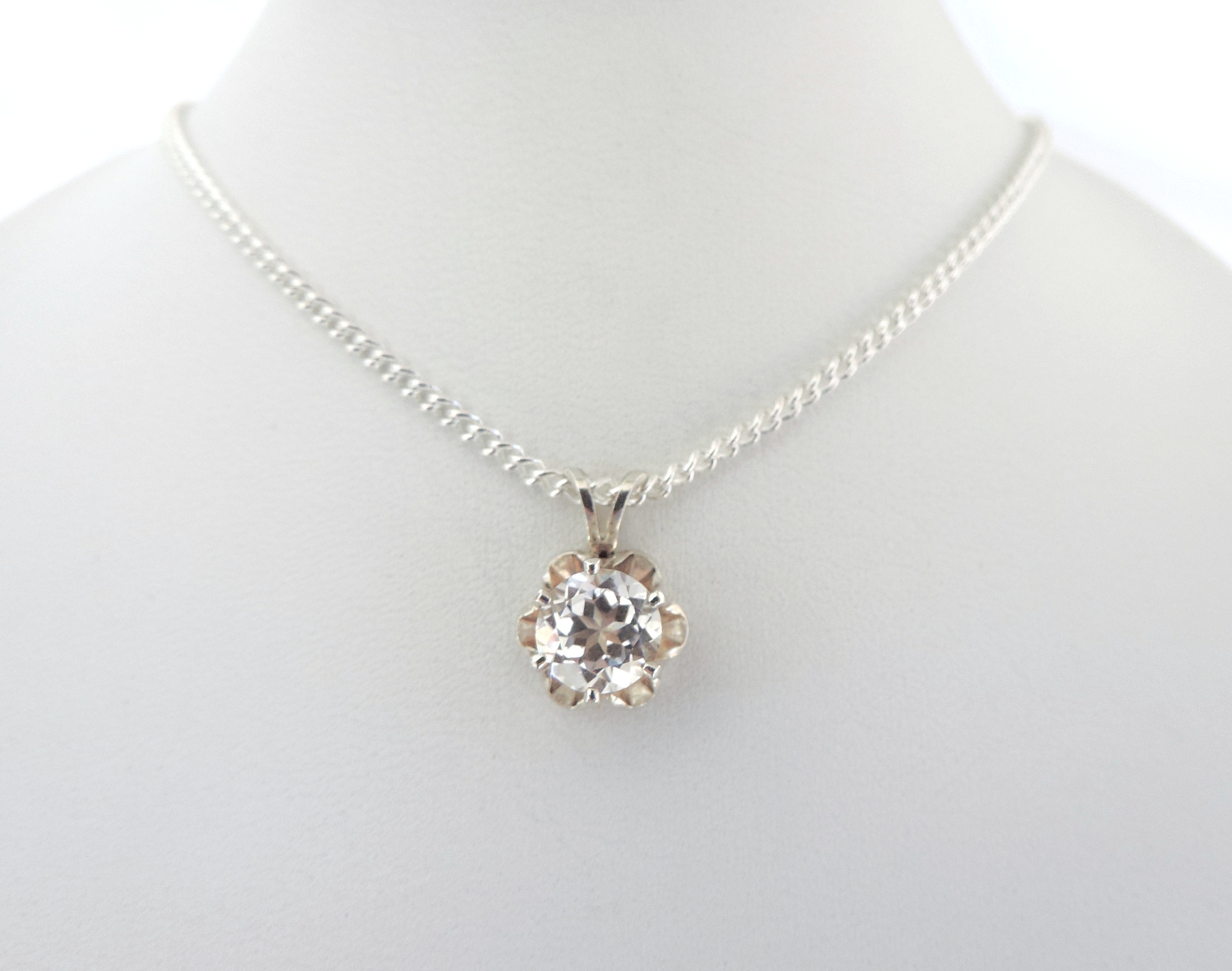 925 Silver Cubic Zirconia Gemstone Pendant Necklace