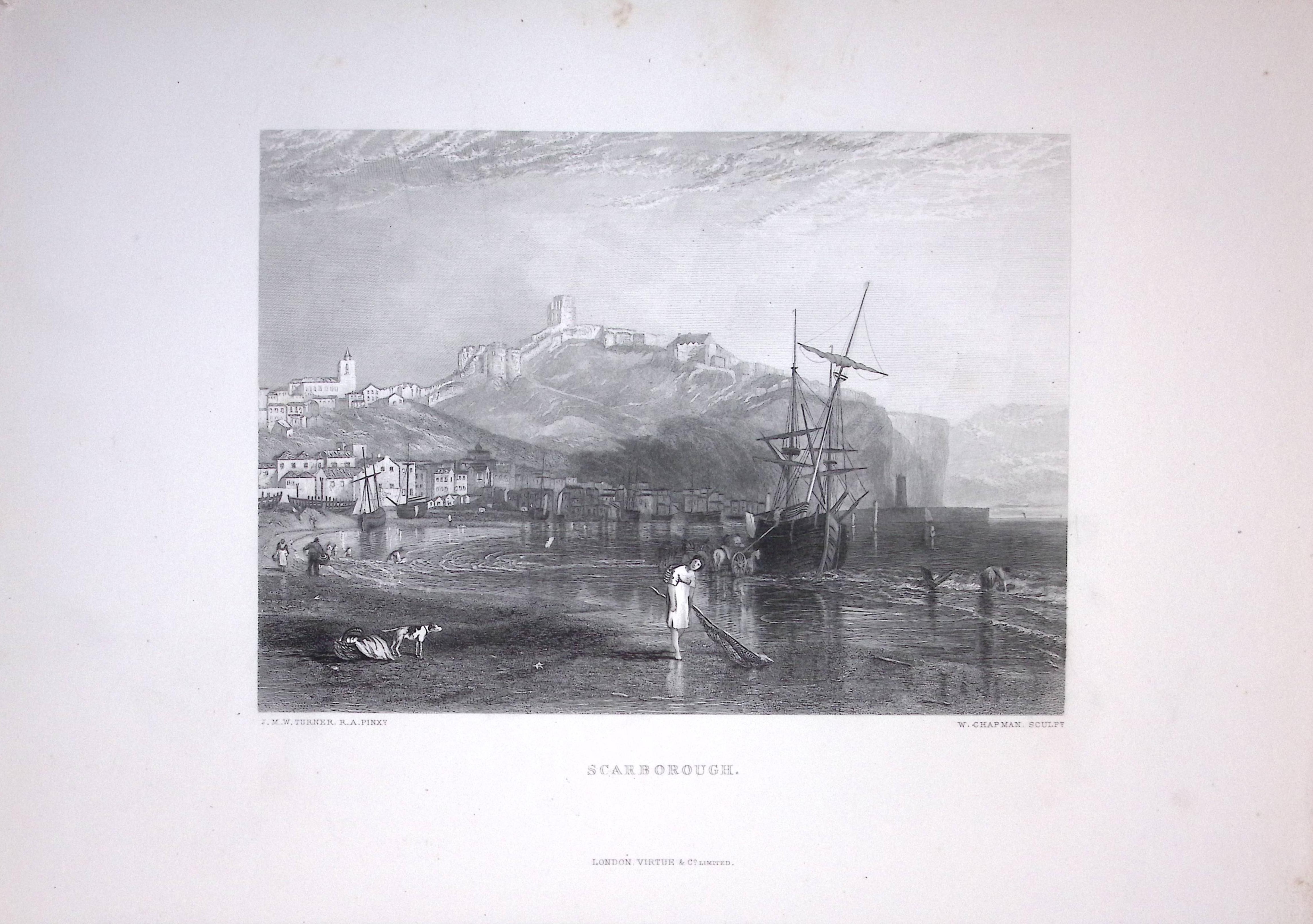 J.M.W Turner View of Scarborough From The Beach Antique Steel Engraving-49-TR