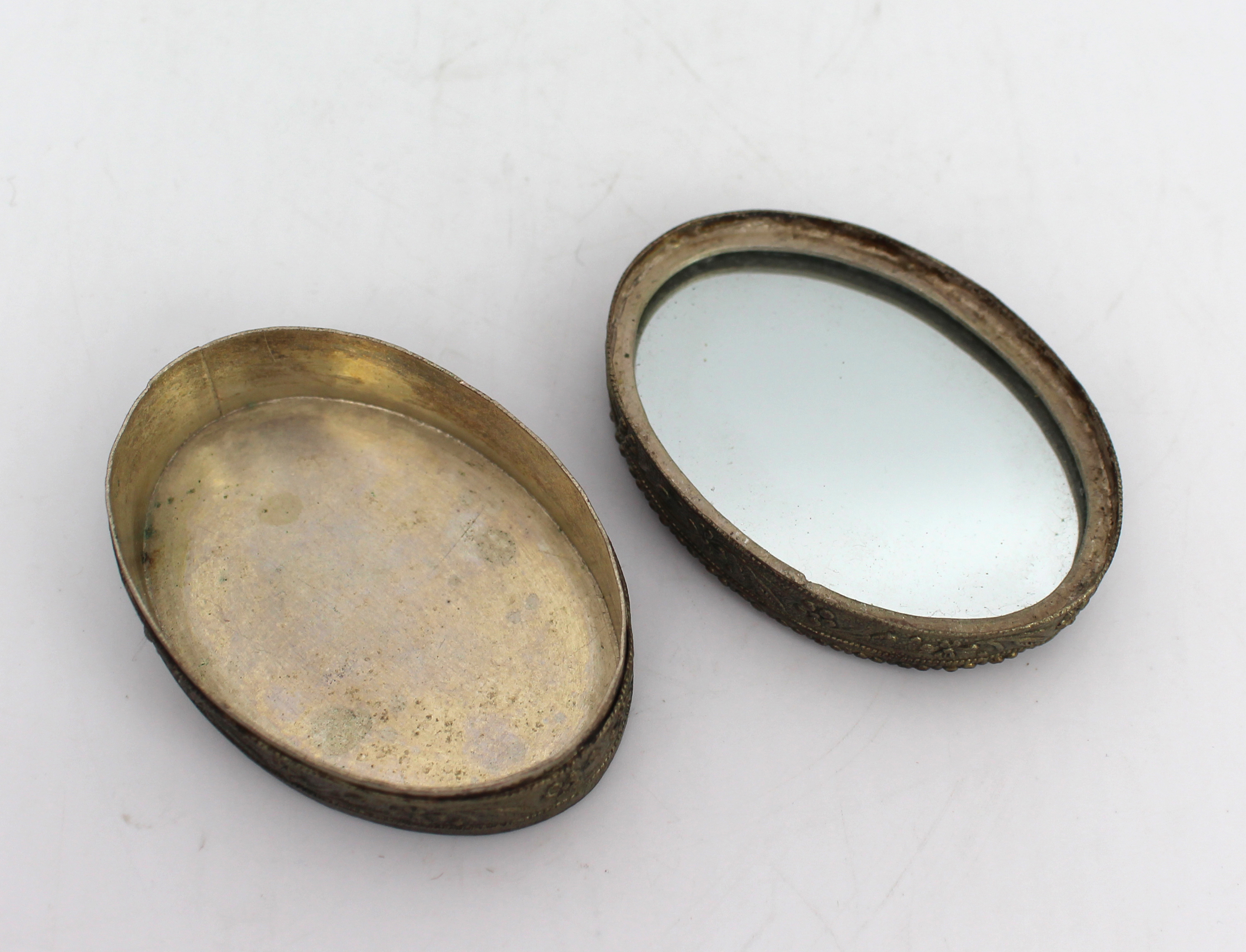Antique 19th-Century Gilt Metal & Blue and White Porcelain Patch Box