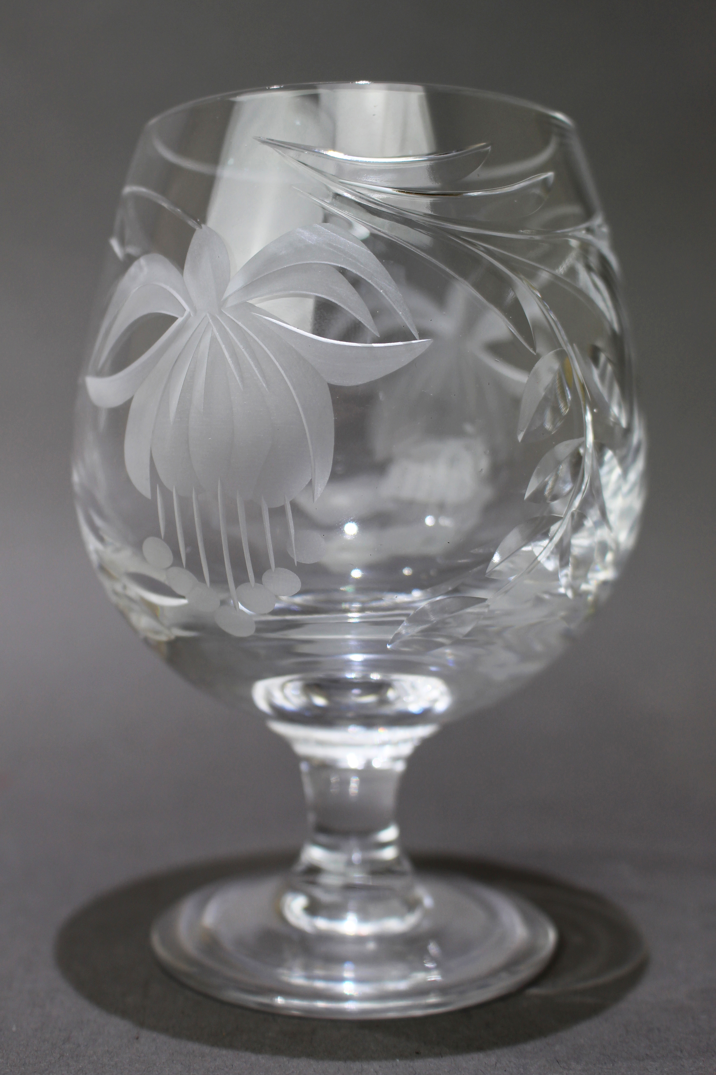 Set of 6 Cut Crystal Fuschia Brandy Balloons