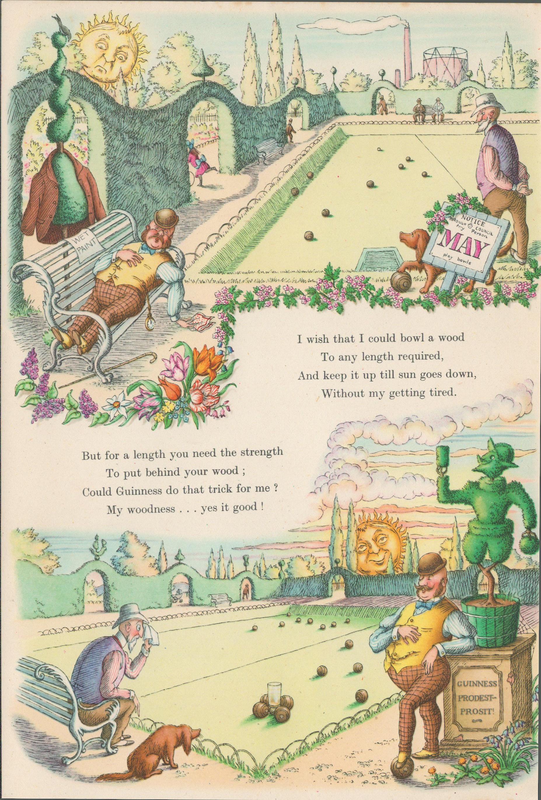 Double Sided Guinness Print 1952 Climbing & Crown Green BowlsA Genuine Double Sided Lithographed