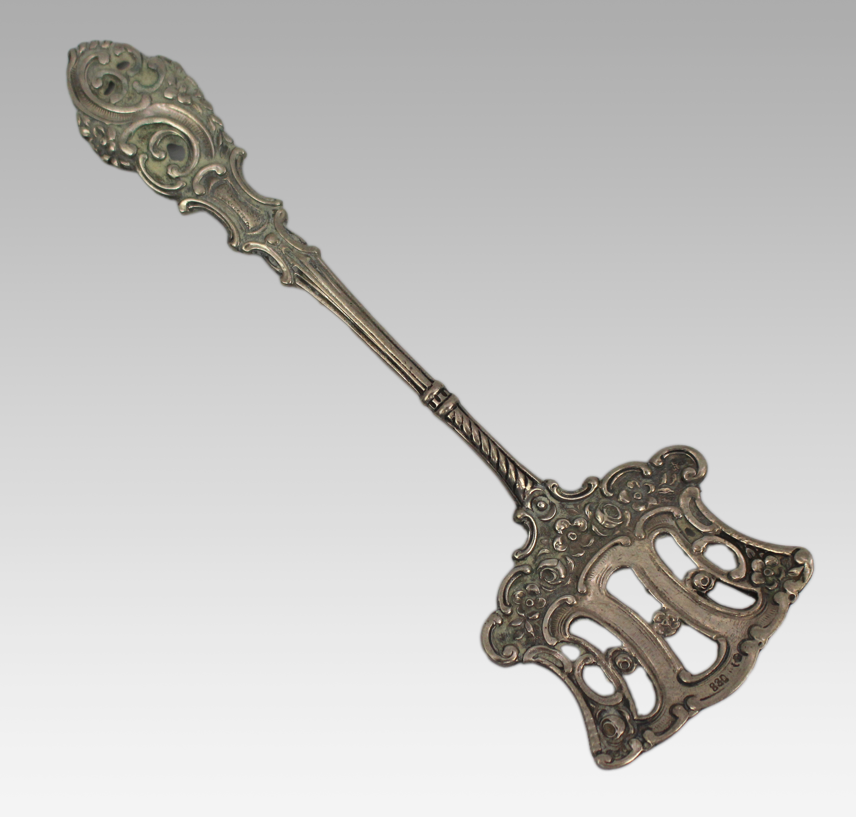 Antique Continental 830 Silver Pierced Pastry Server c.1890