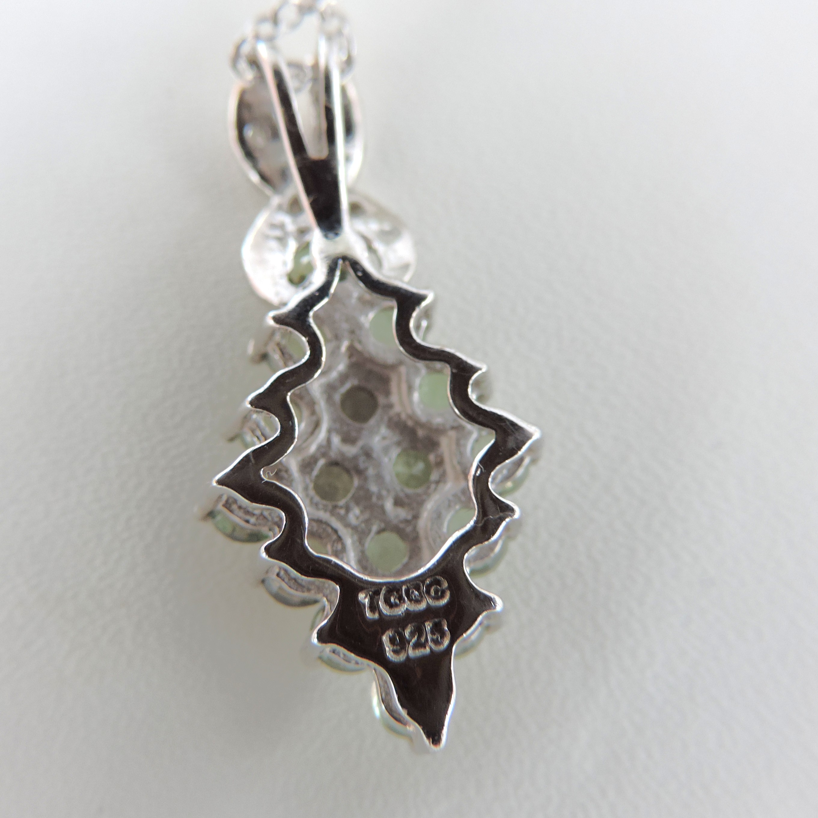  925 Silver Green Sapphire & Diamond Necklace 'NEW'