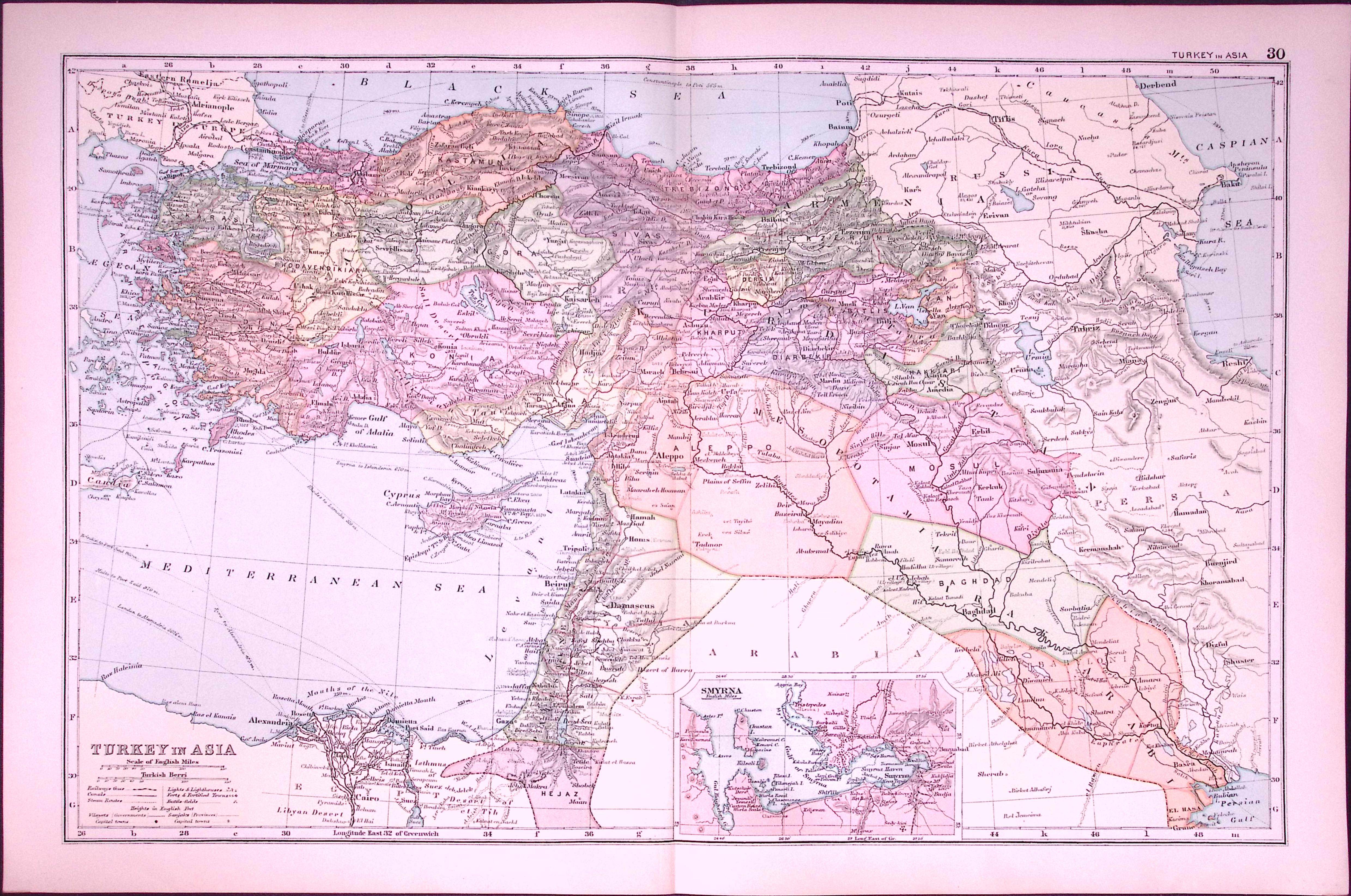 Turkey in Asia 120-Year-Old Large Antique Map by G.W. Bacon-30