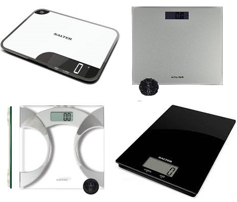 4 x Salter Digital Scales. 1 x 1079WHHDR 15kg Scale. 1 x 9037AS Glass Personal Scale. 1 x 9141 WH3r