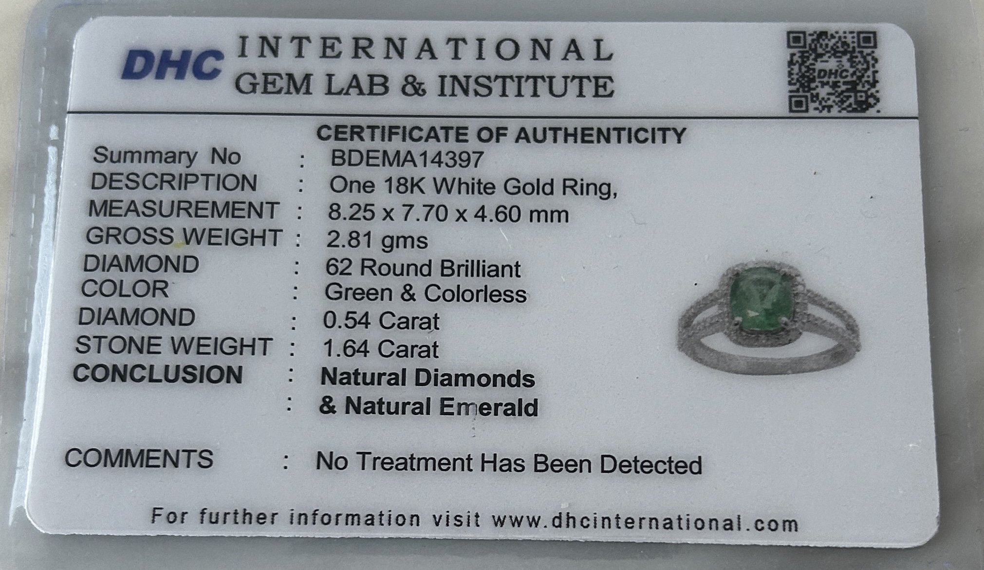 Beautiful 1.64 ct Natural Emerald With Natural Diamonds & 18k Gold