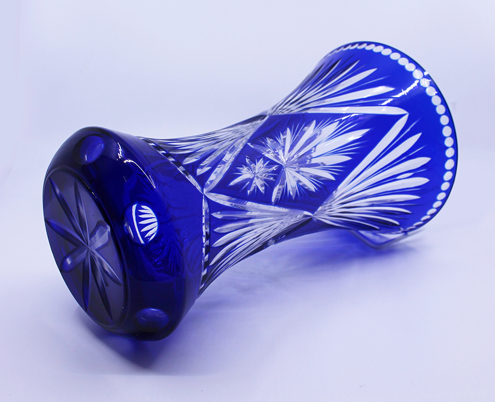 Large Stourbridge Glass Blue Overlay Crystal Vase