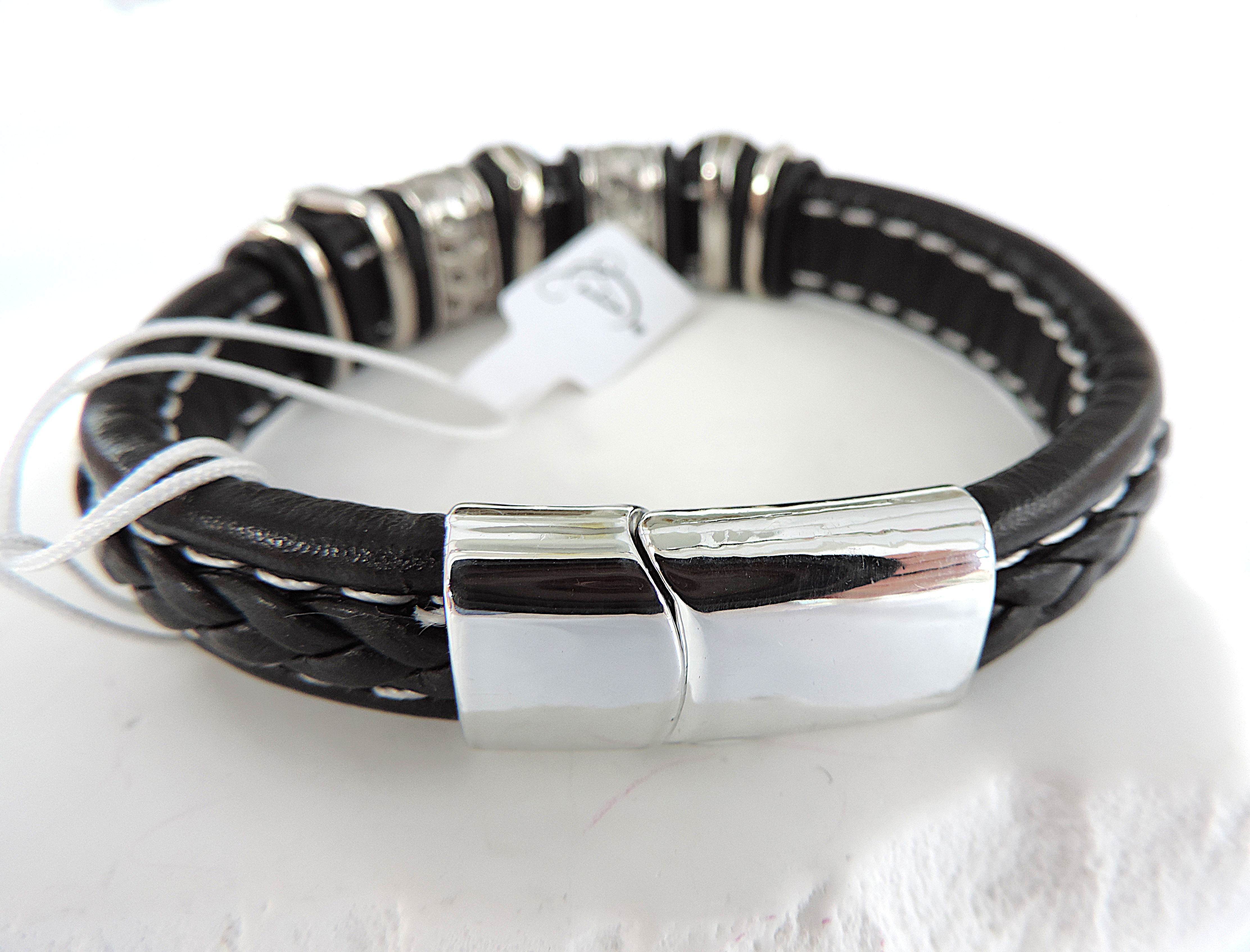 Aethon Black Leather Pirate Skulls Bracelet 'New'
