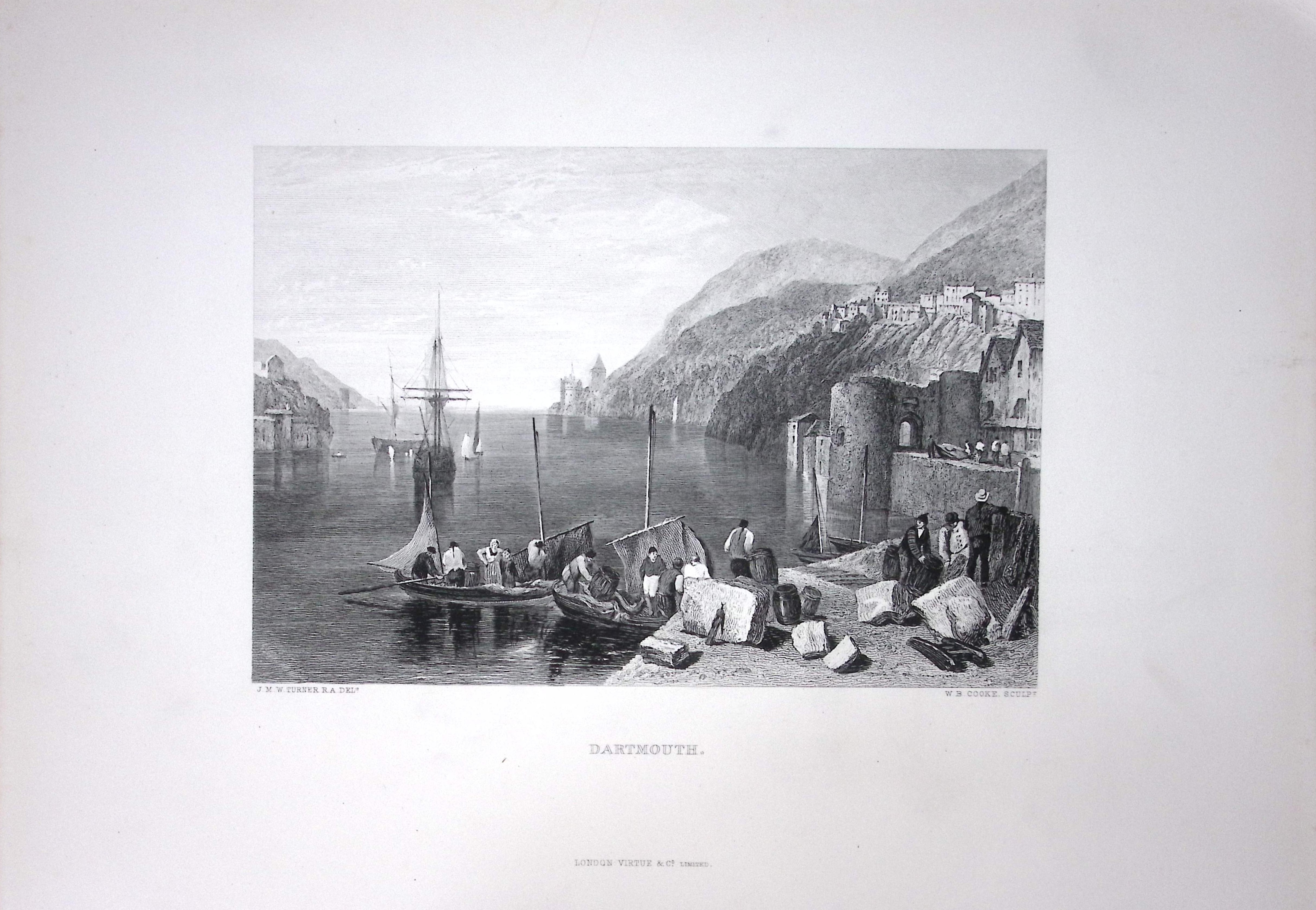 J.M.W Turner Falmouth Harbour Cornwall Antique Steel Engraving-112-TR