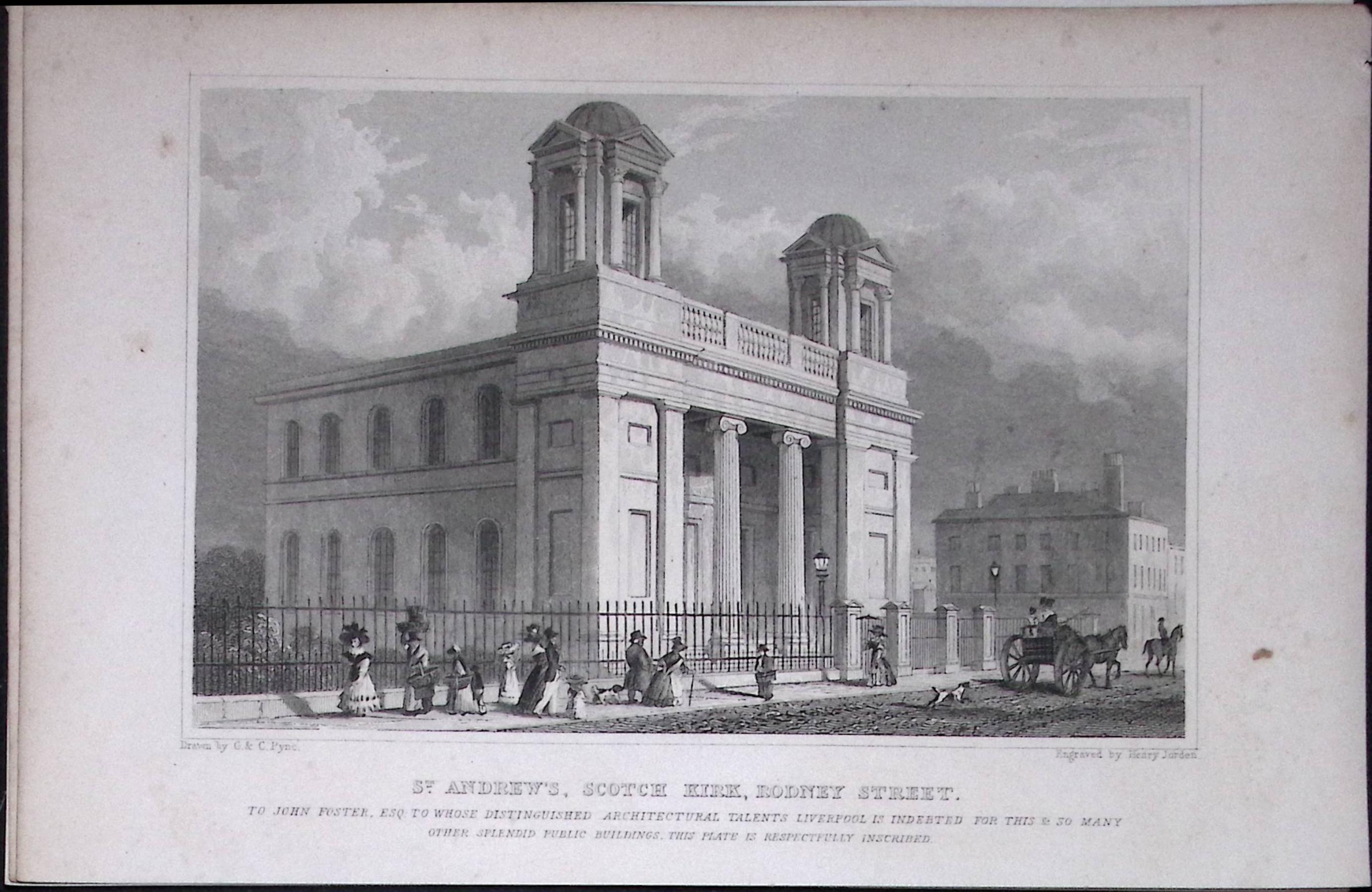 Liverpool Scotch Kirk Rodney St Antique 195 Years-Old Steel-Engraving-52