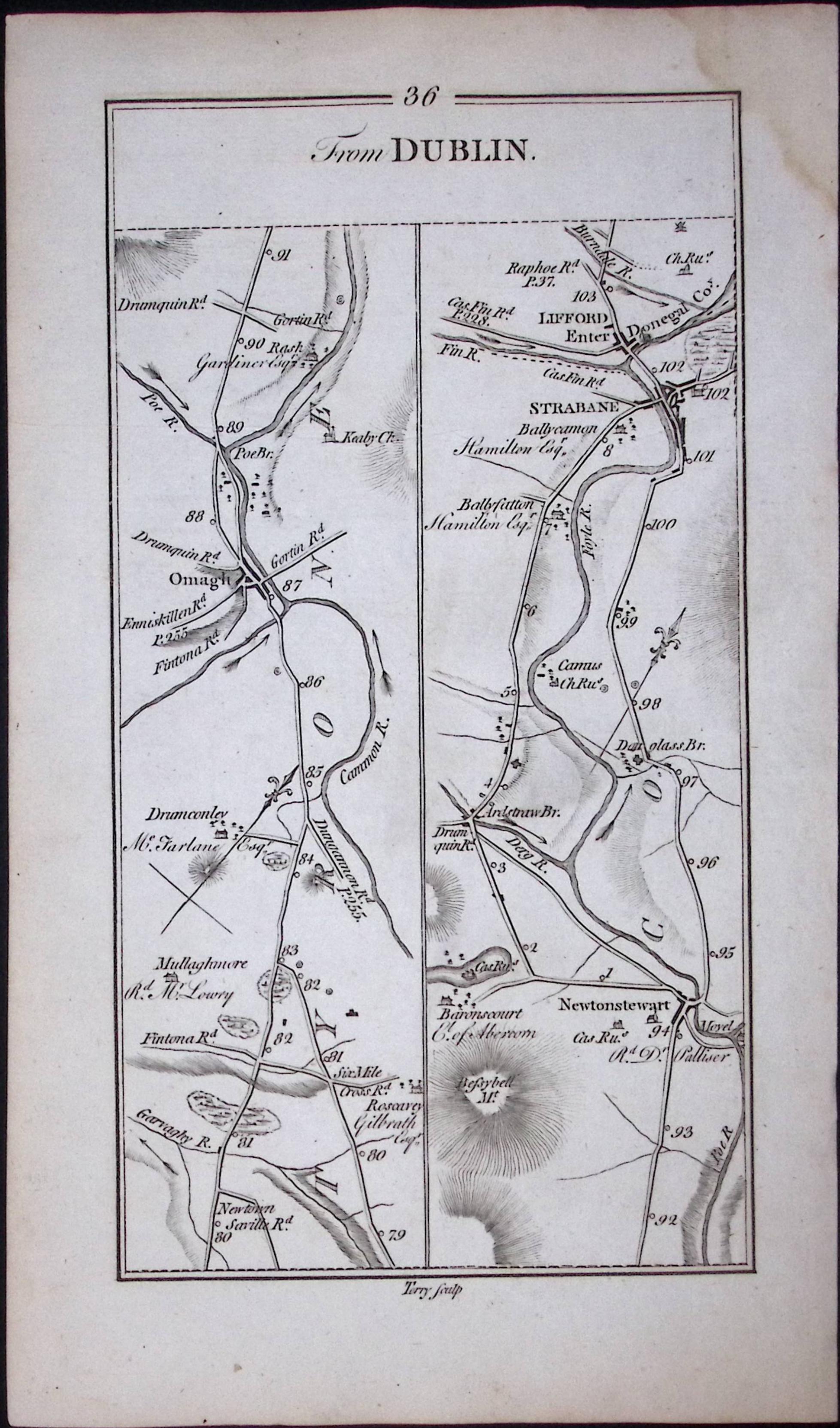 Ireland Rare Antique 245 Yr-Old Road Map Dublin-Londonderry-Letterkenny-36