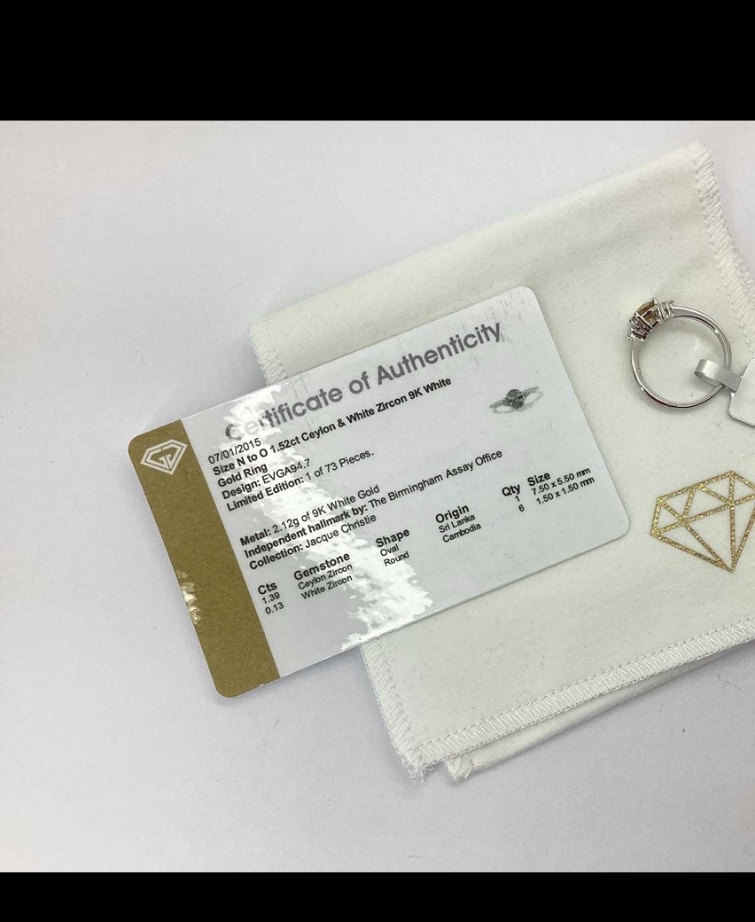 9ct White Gold 1.52ct Ceylon & White Zircon Dress Ring, N1/2