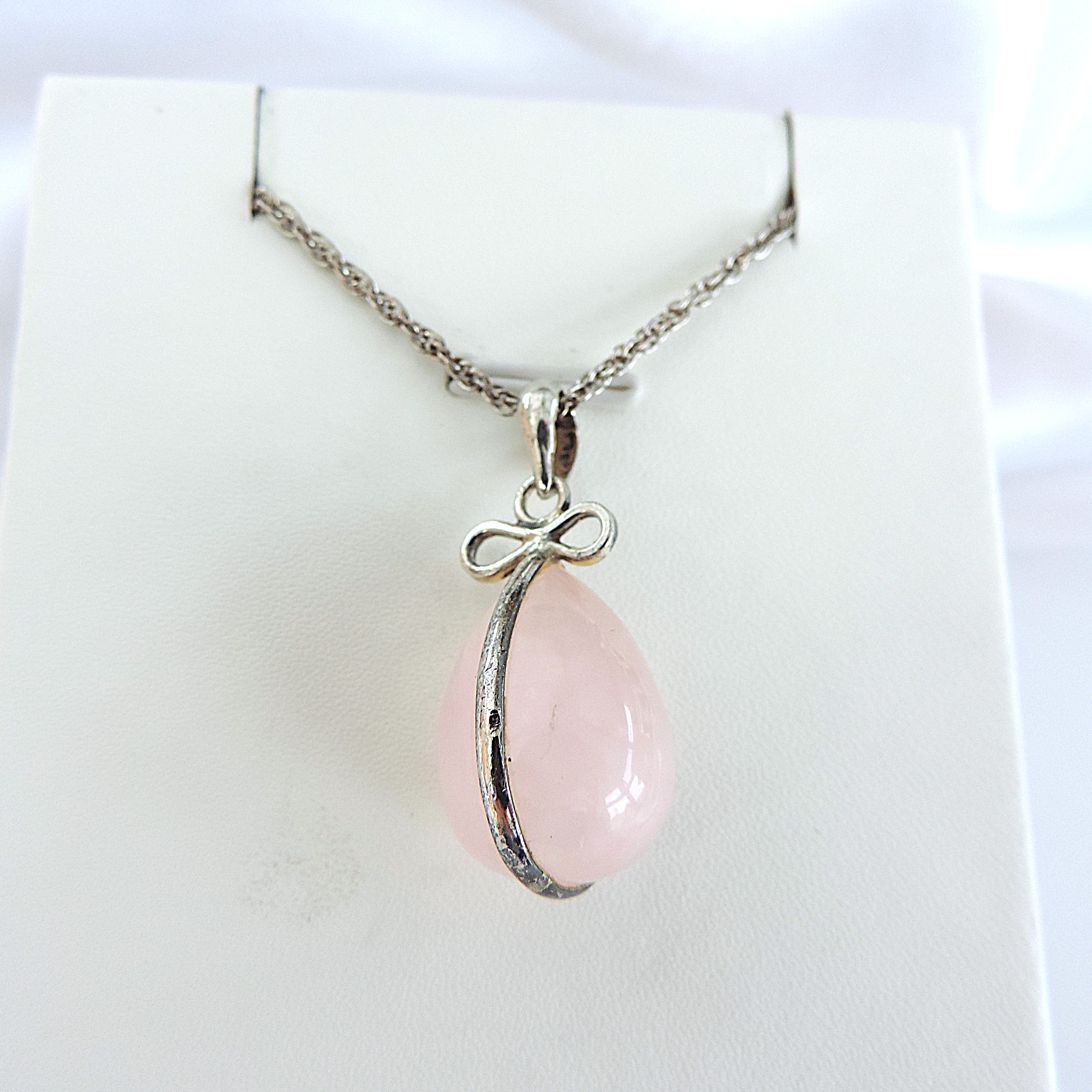 Artisan Crafted 925 Silver Pear Drop Rose Quartz Pendant Necklace