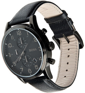 Hugo Boss 1512567 Men's Aeroliner Black Dial Black Leather Strap Chronograph Watch