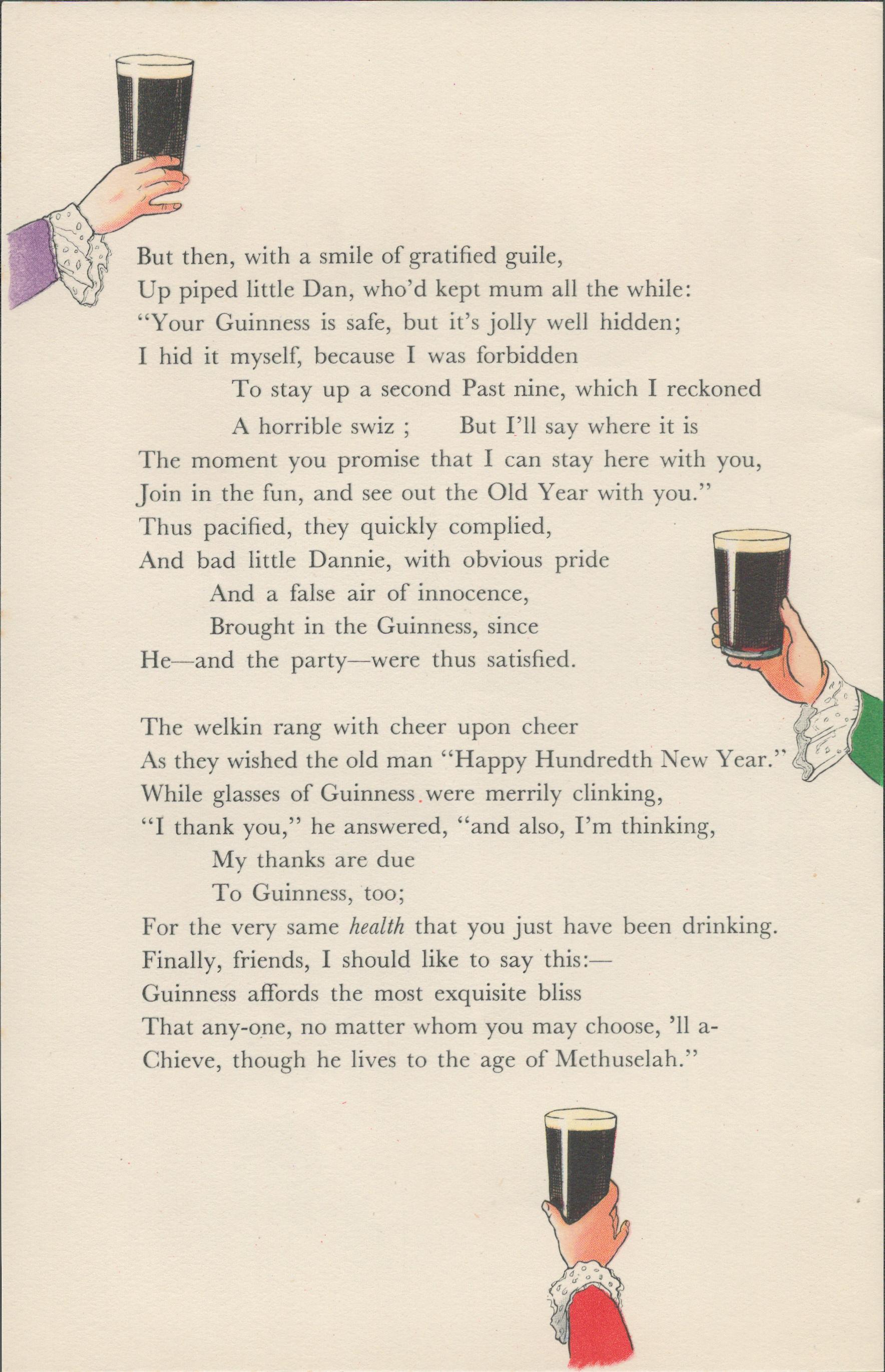 Double Sided Guinness Print 1934 "Raise A Pint Of GuinnessA Genuine Double Sided Lithographed Colour