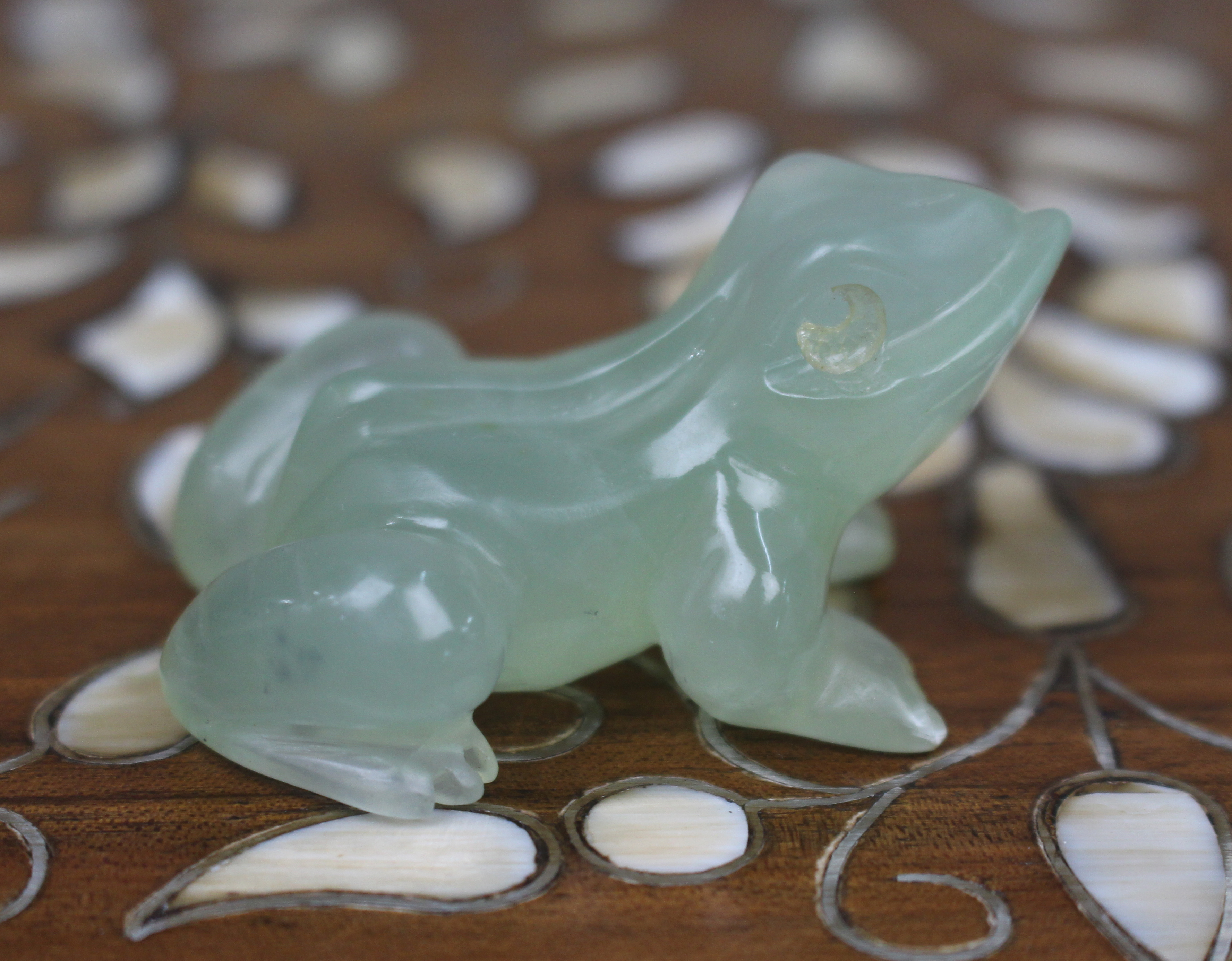Small Carved Green Stone Frog Ornament