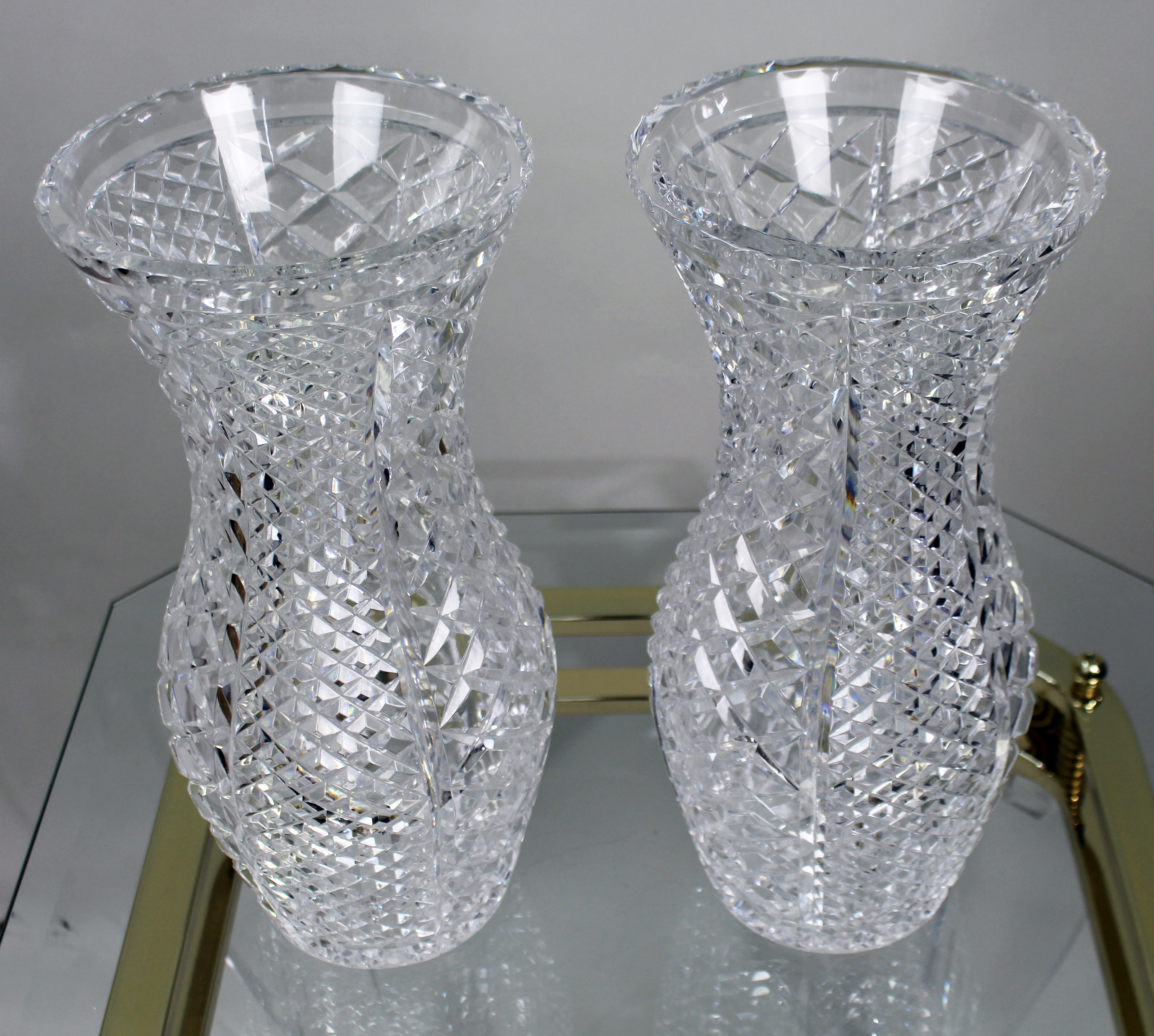 Pair of Monumental Bowes-Lyon Cut Crystal Vases