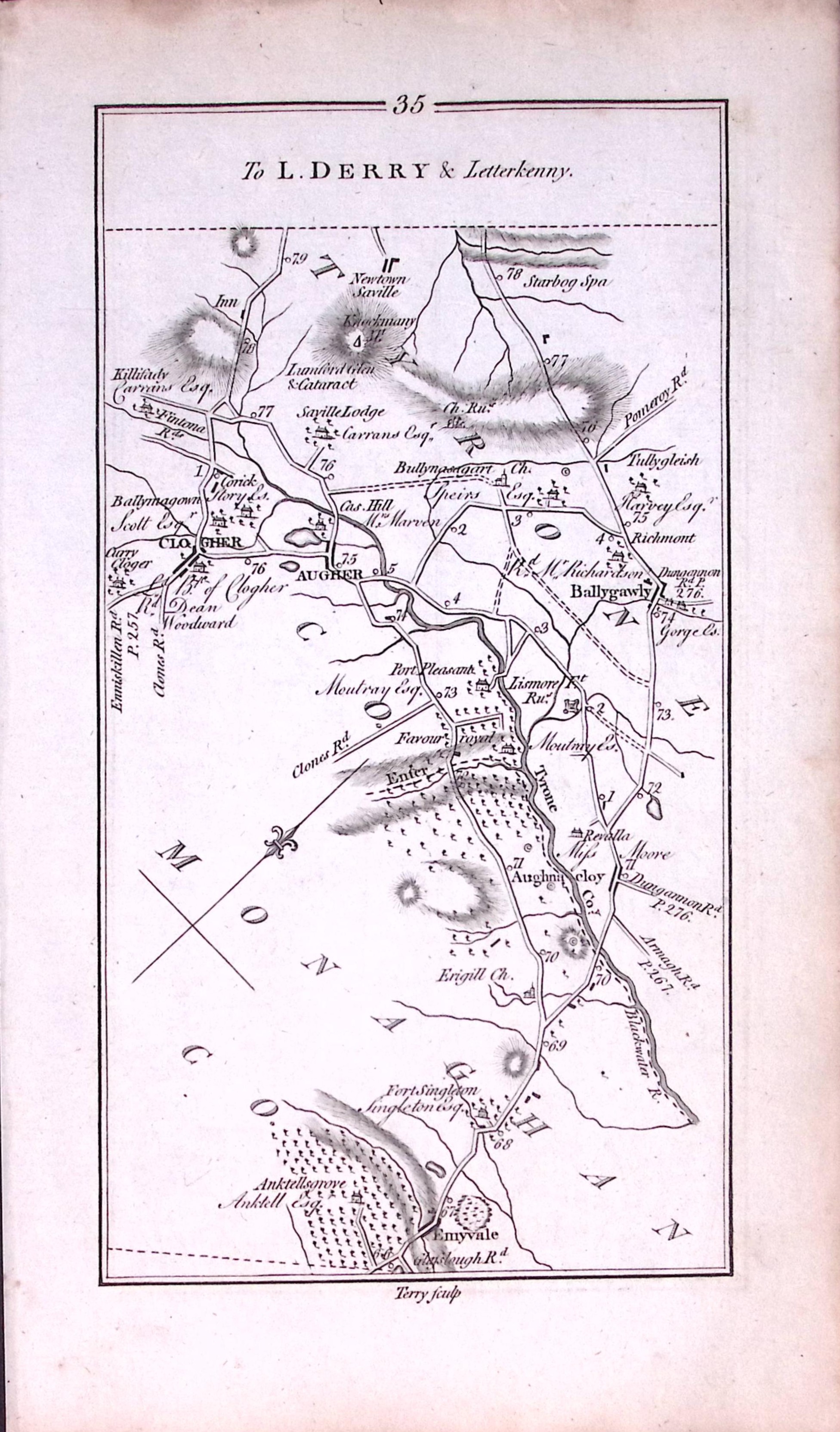 Ireland 245 Years -Old Antique Road Map Londonderry & Letterkenny-36