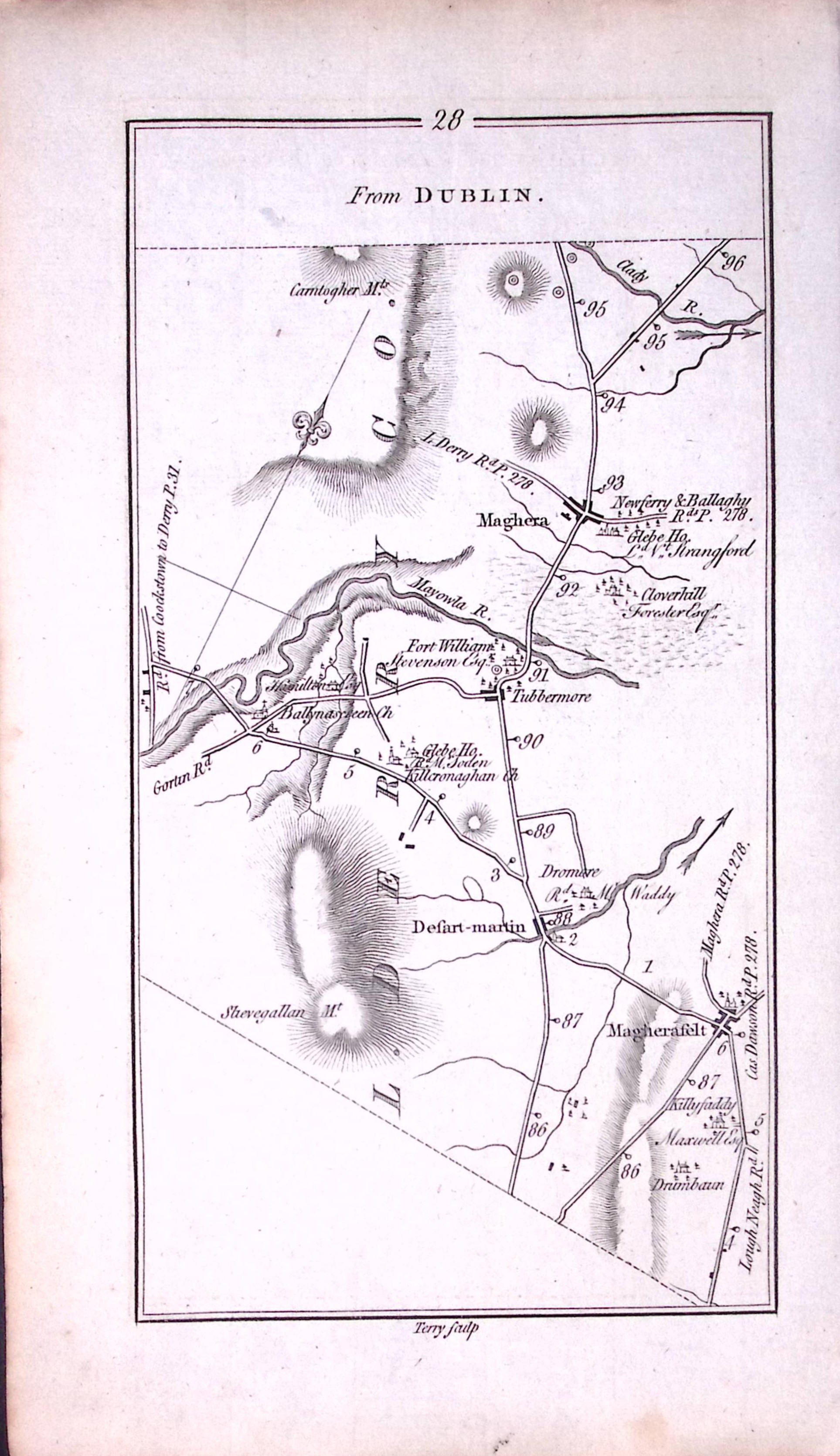 Ireland 245 Years -Old Antique Road Map Coleraine & Portrush -28