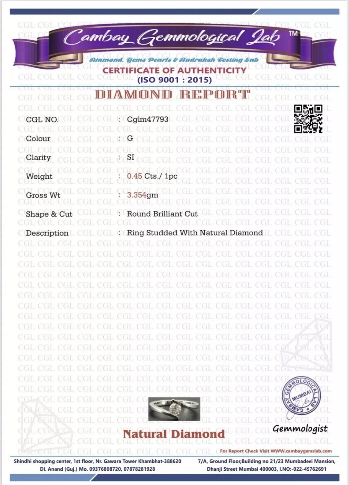 Beautiful Natural 0.45 CT S1 Diamond Ring With 18k Gold