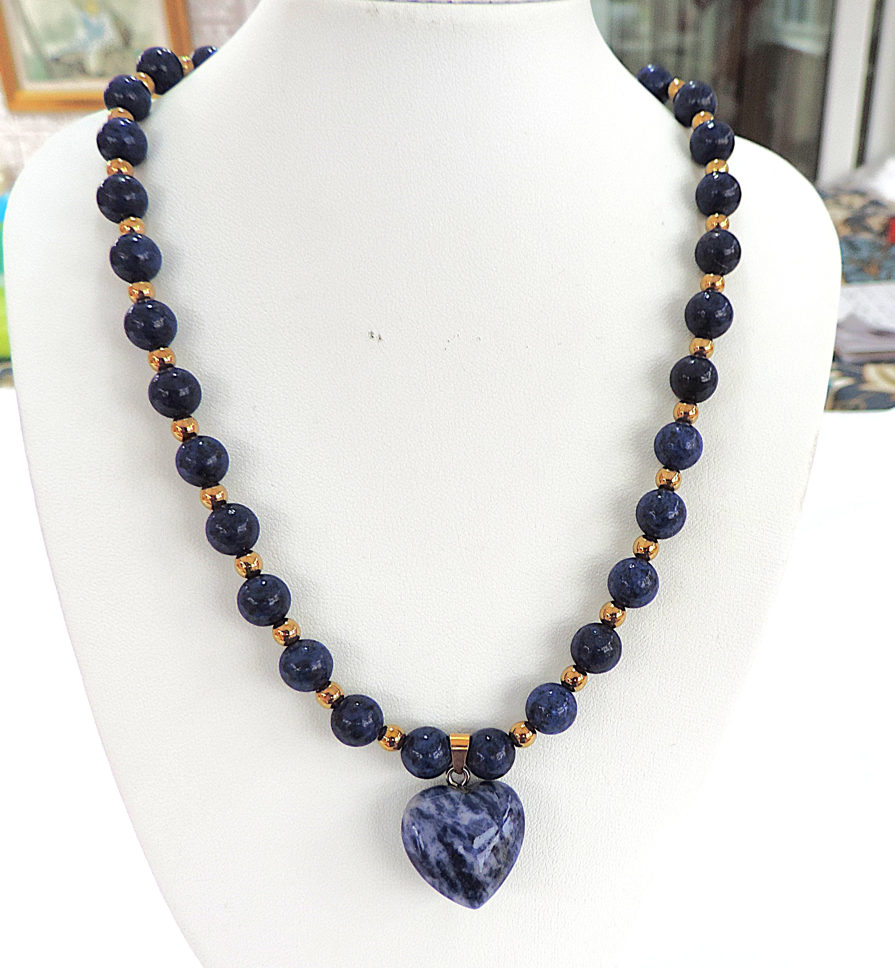 Lapis Lazuli Bead & Heart Drop Necklace