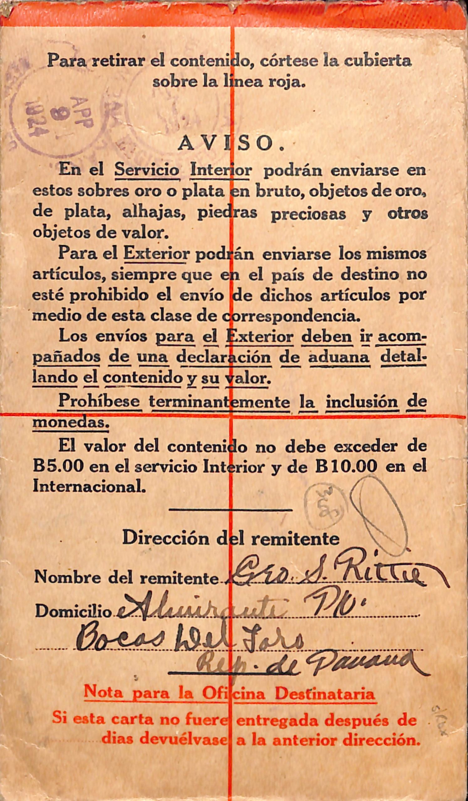 Panama/Canal Zone 1924