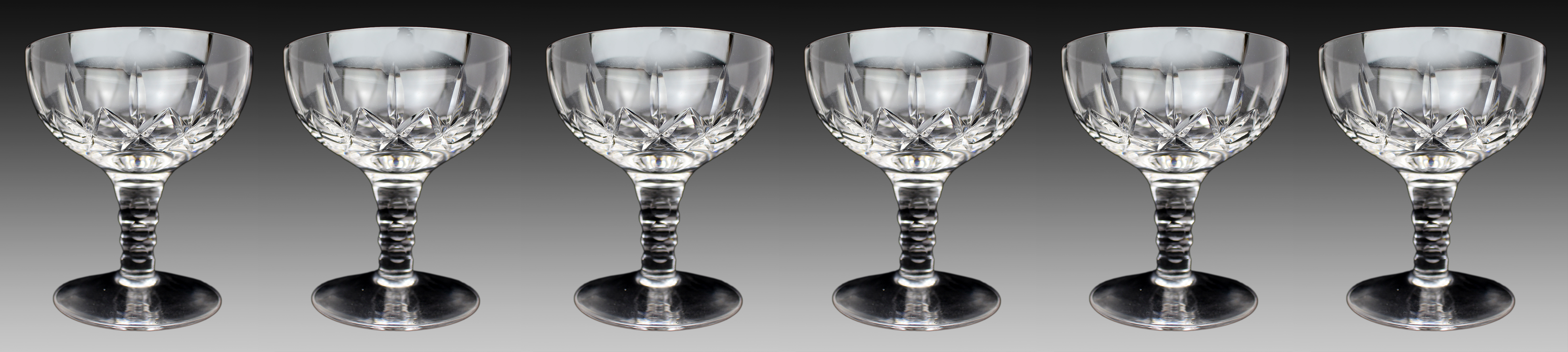 Set of 6 Stuart Crystal Carlingford Champagne Saucers
