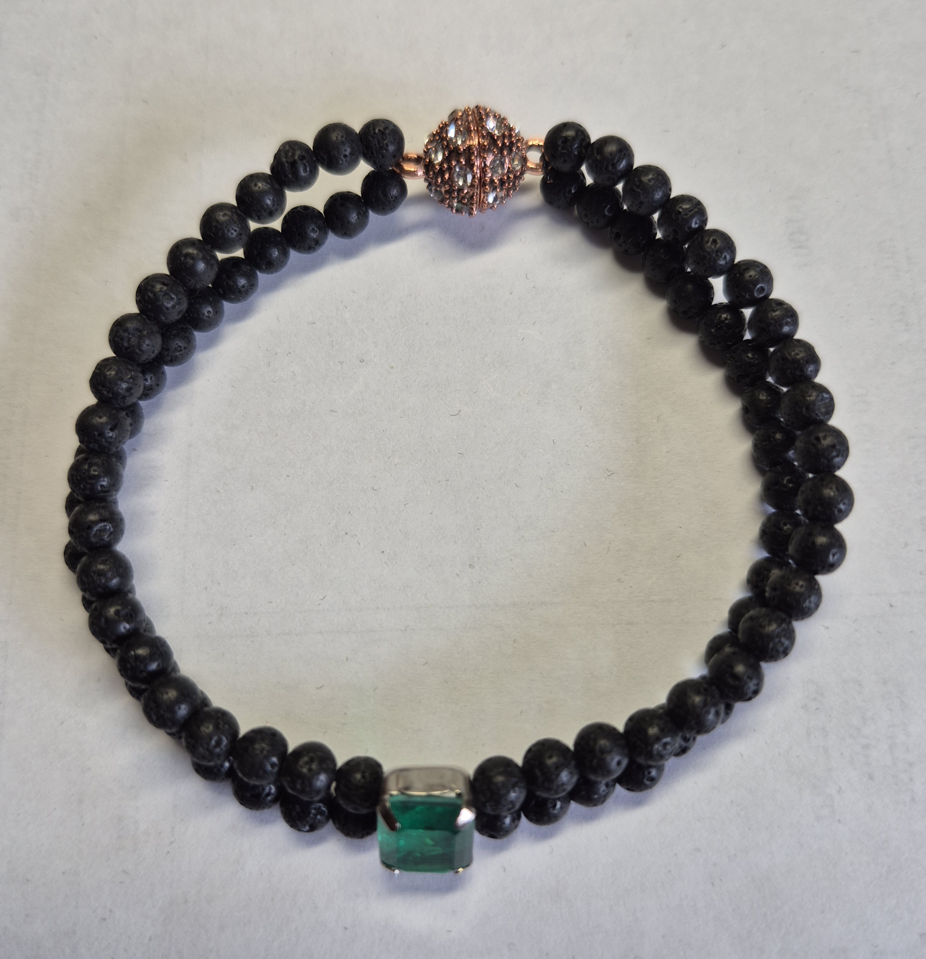 Emerald Doublet & Black Lava Stone Bracelet With Magnetic Clasp – 19 cm