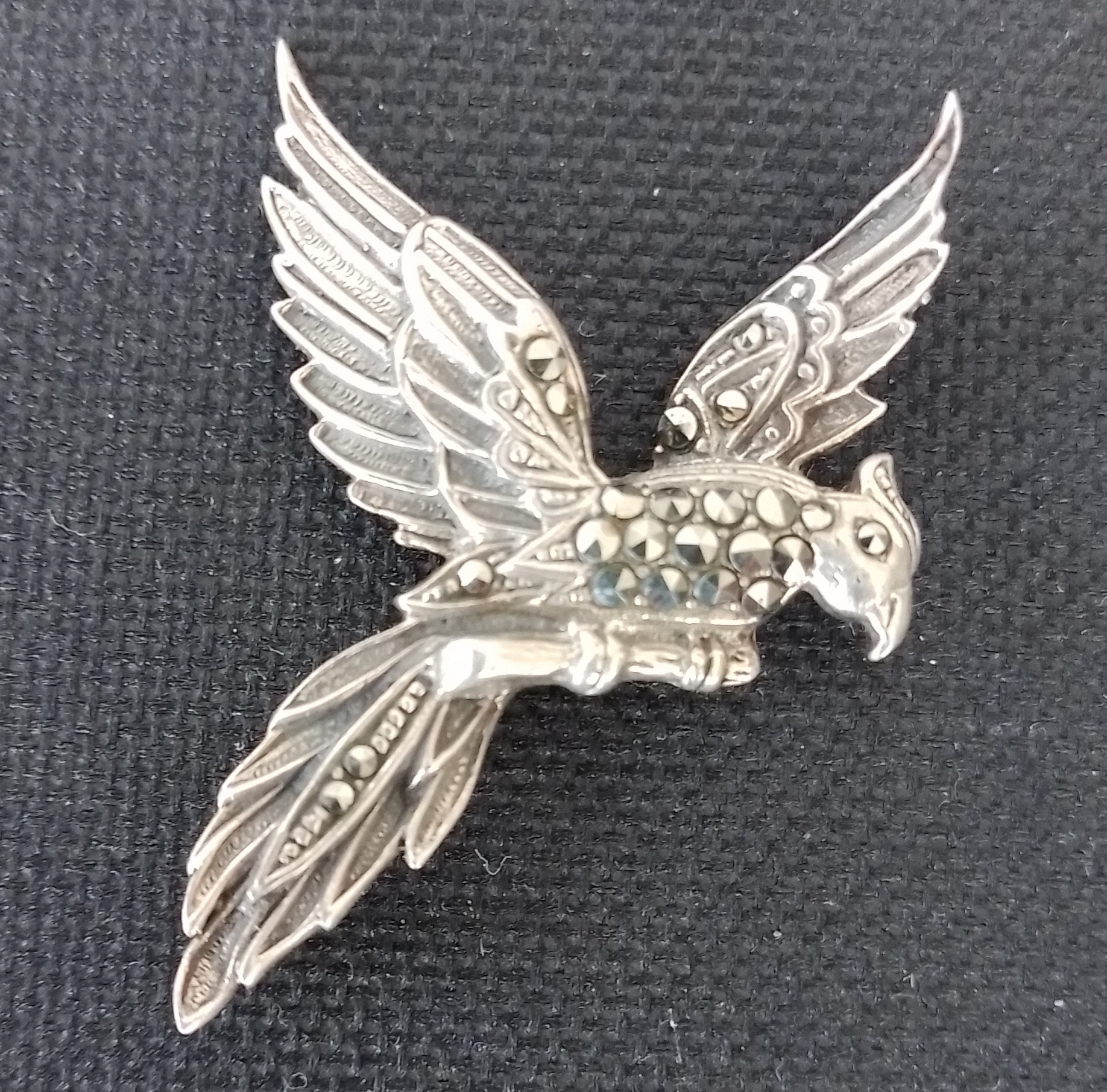 Silver Flying Bird Brooch With Marcasite Stones