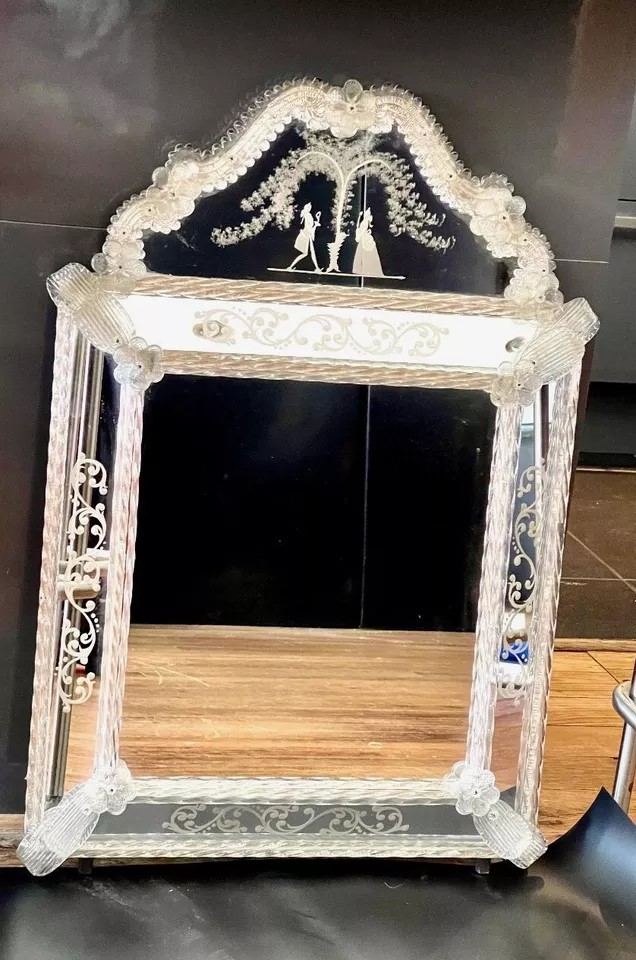 A Beautiful MURANO Lovers Venetian Wall Mirror with Valuation