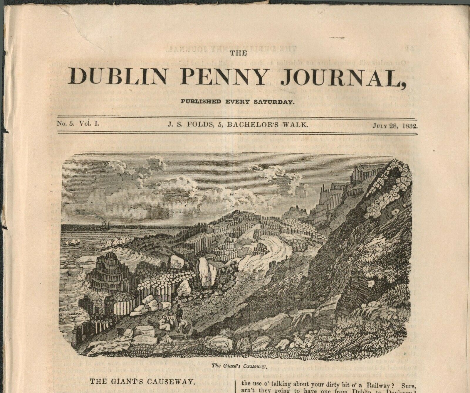 2 Antique Editions 1832 Dublin Penny Journal Giants Causeway -142 Original Antique Editions Of The