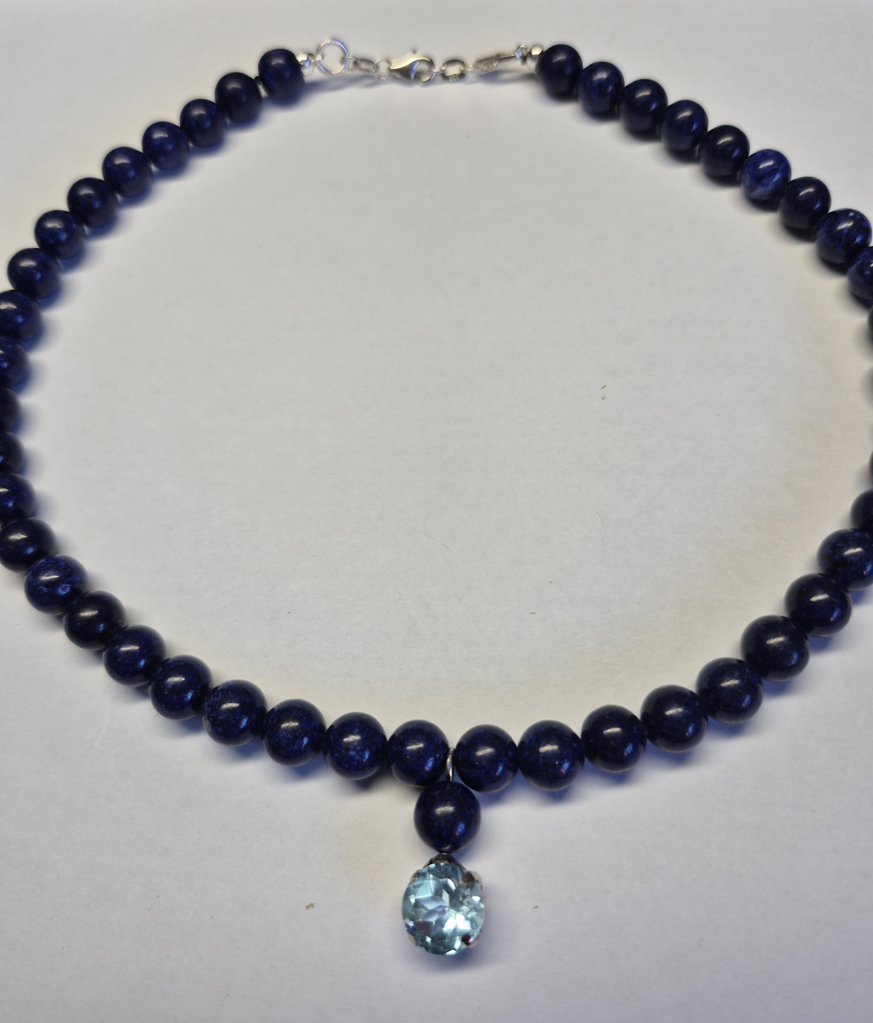 Natural Lapis Lazuli Necklace With 4.86 Ct Blue Topaz Pendant, 925 Sterling Silver Clasp, 39 cm