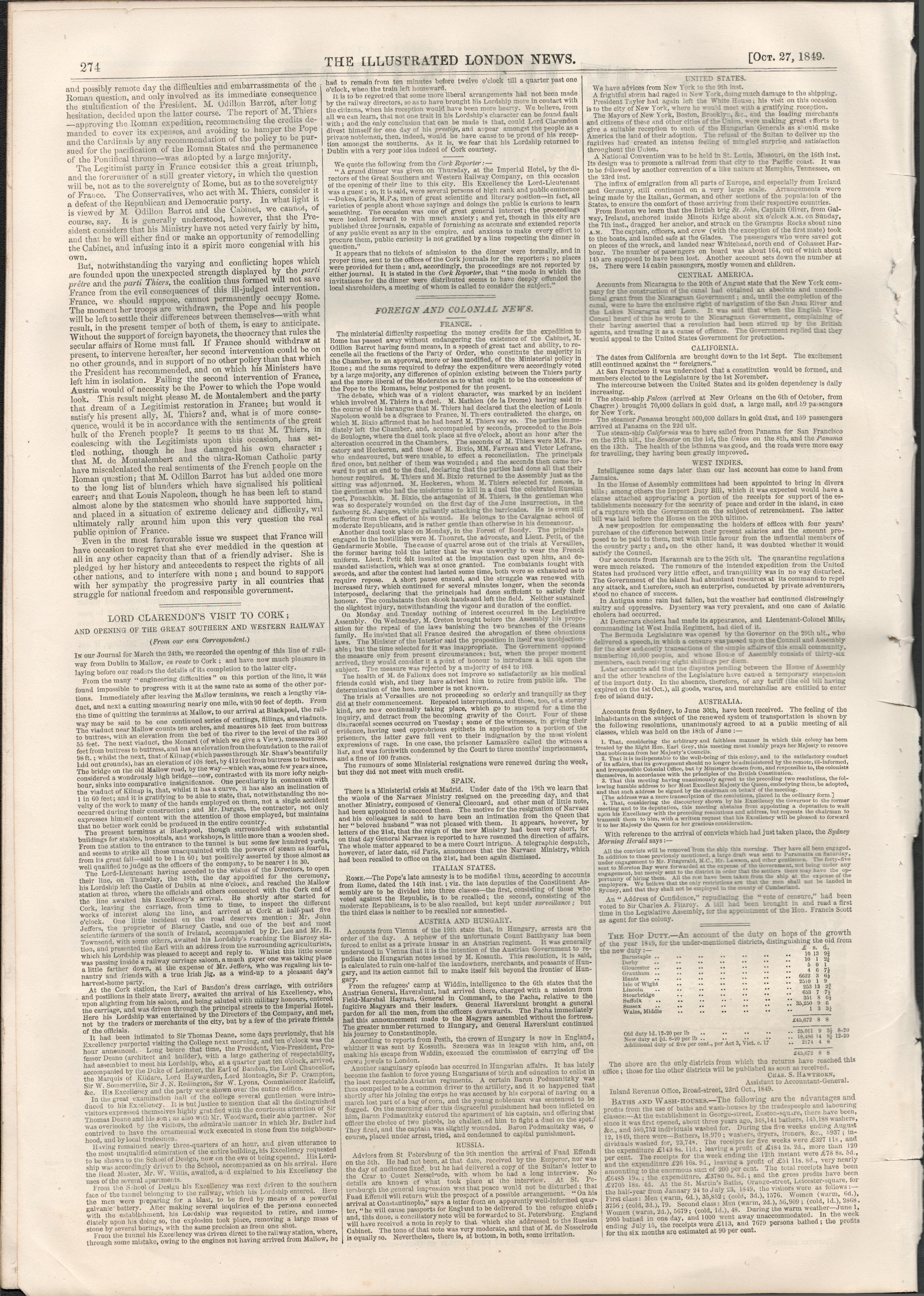 Opening Gsw Railway Dublin To Cork 1849 Antique NewspaperOriginal Edition 1849 Illustrated London