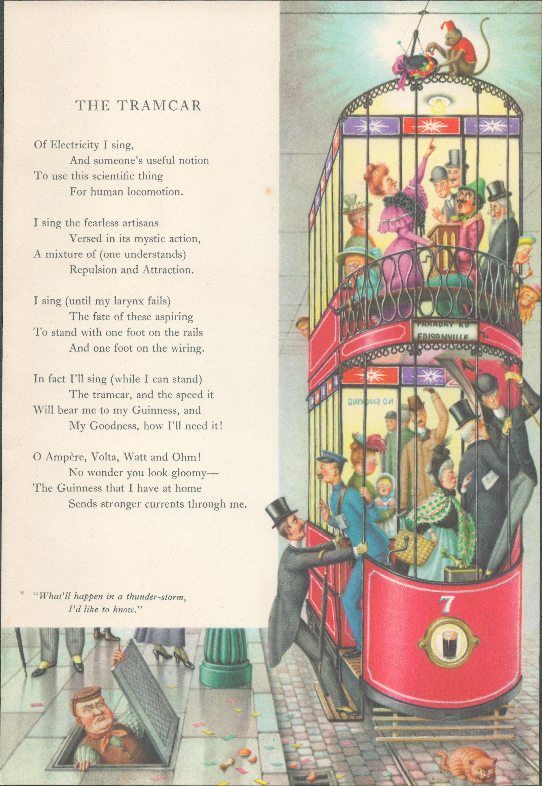 Double Sided Guinness Print 1954 "Tramcar & The Magic Lantern"A Genuine Double Sided Lithographed
