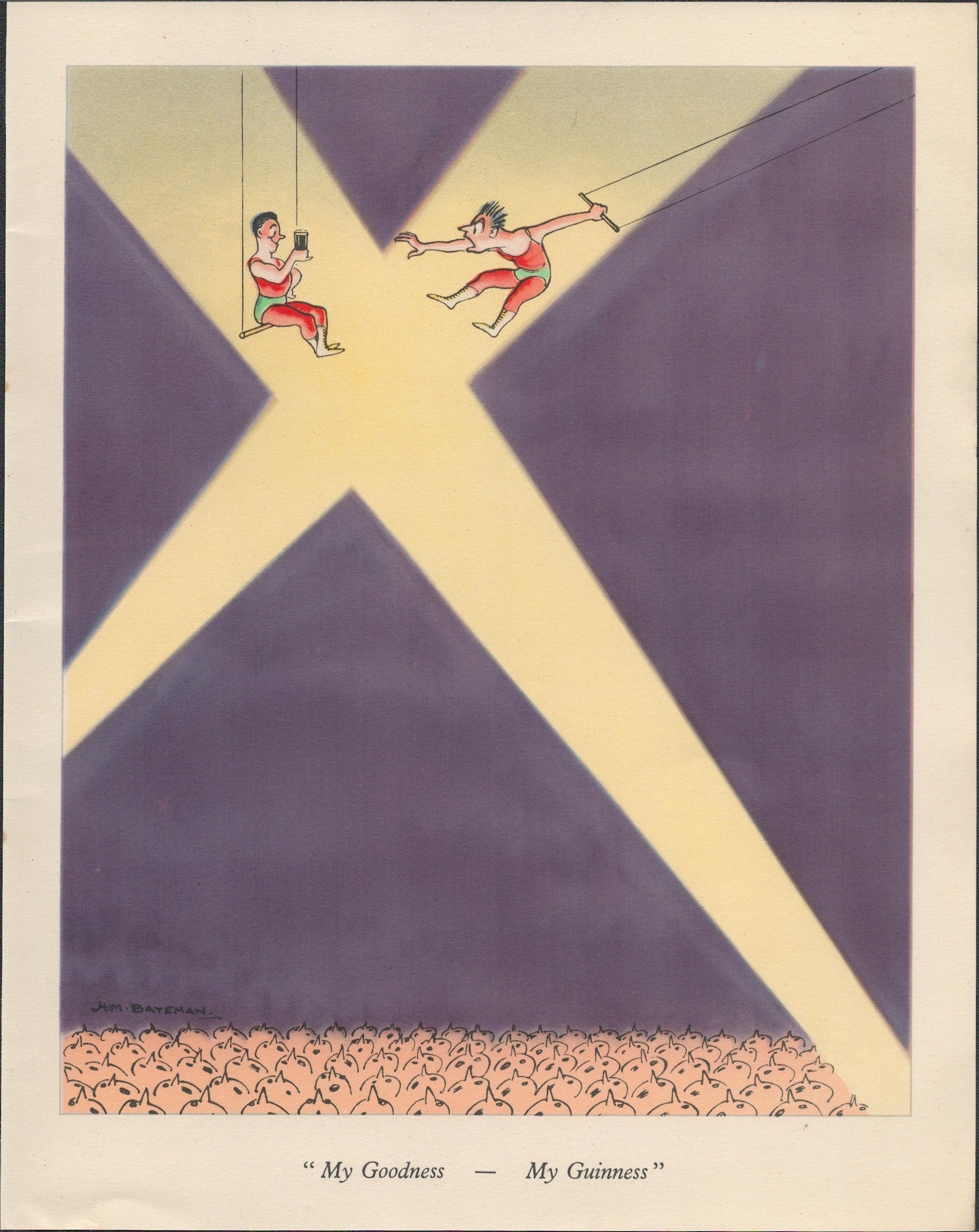 Double Sided Guinness Print 1937 "Trapeze Artist & Golf Bunker"A Genuine Double Sided Lithographed