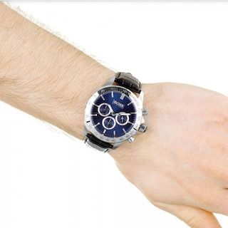 Hugo Boss 1513176 Men's Ikon Blue Dial Black Leather Strap Chronograph Watch