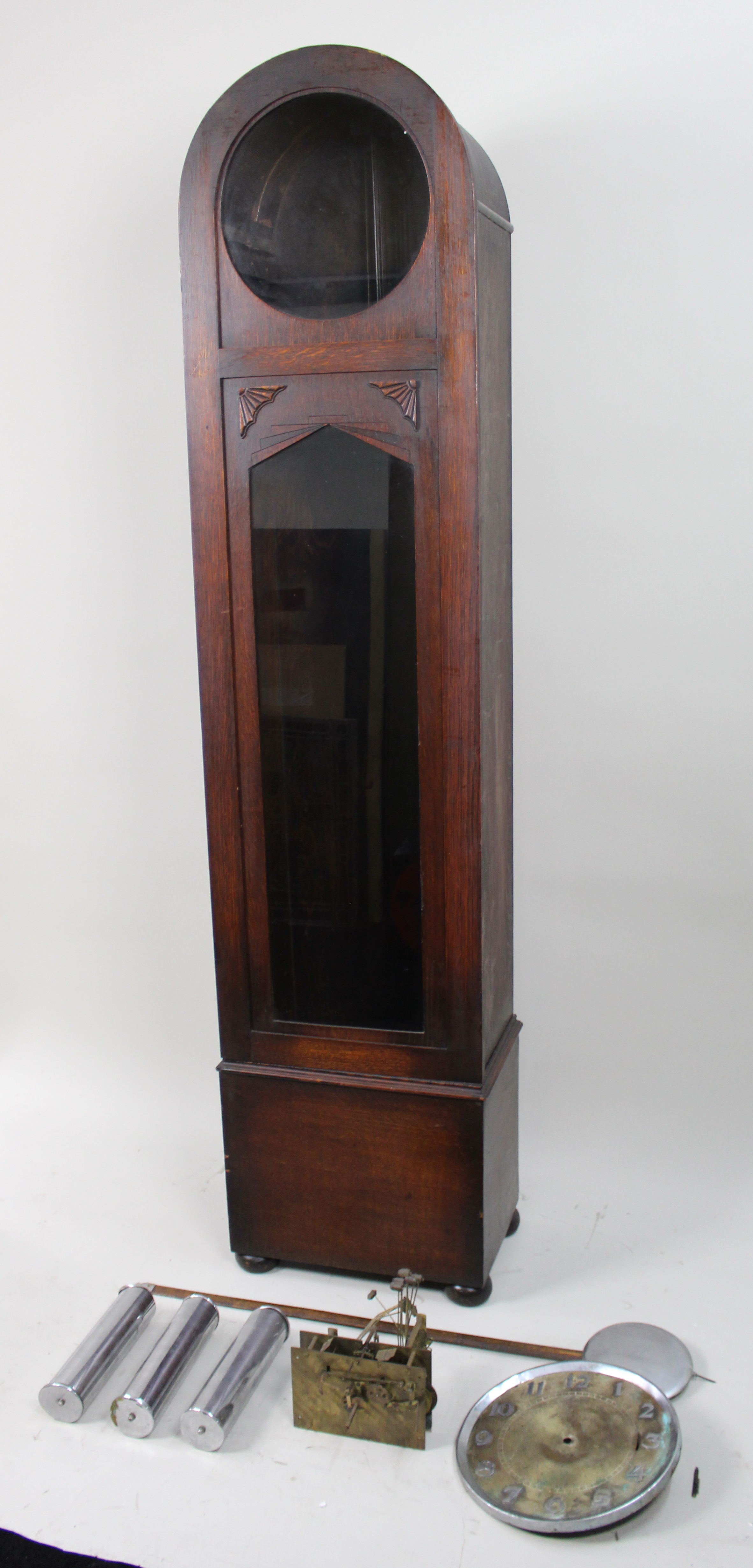 Art Deco Longcase Clock – For Restoration – Chrome Dial & Triple Weight Movement