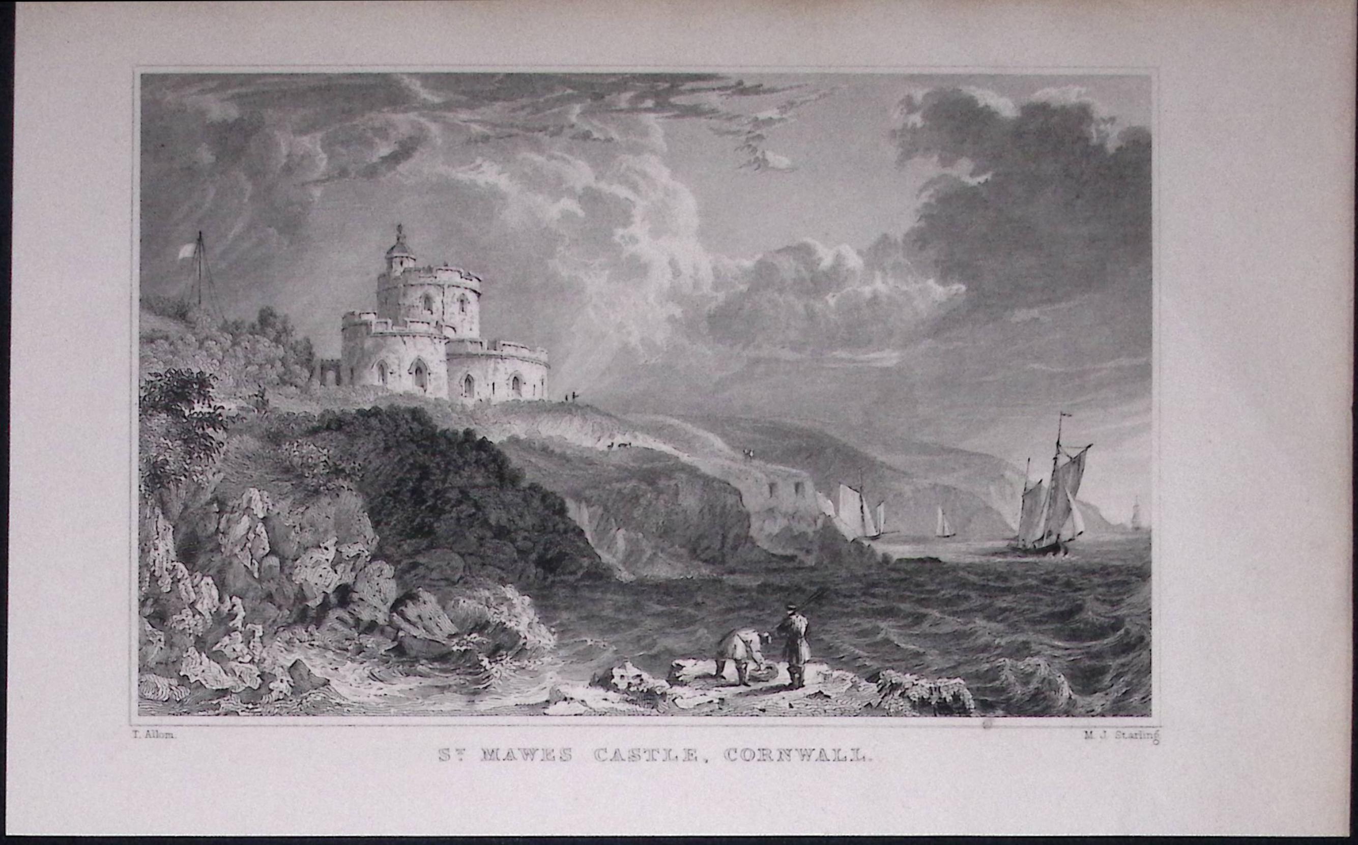 Cornwall St Mawes Castle Antique 193 Years-Old Steel-Engraving-37
