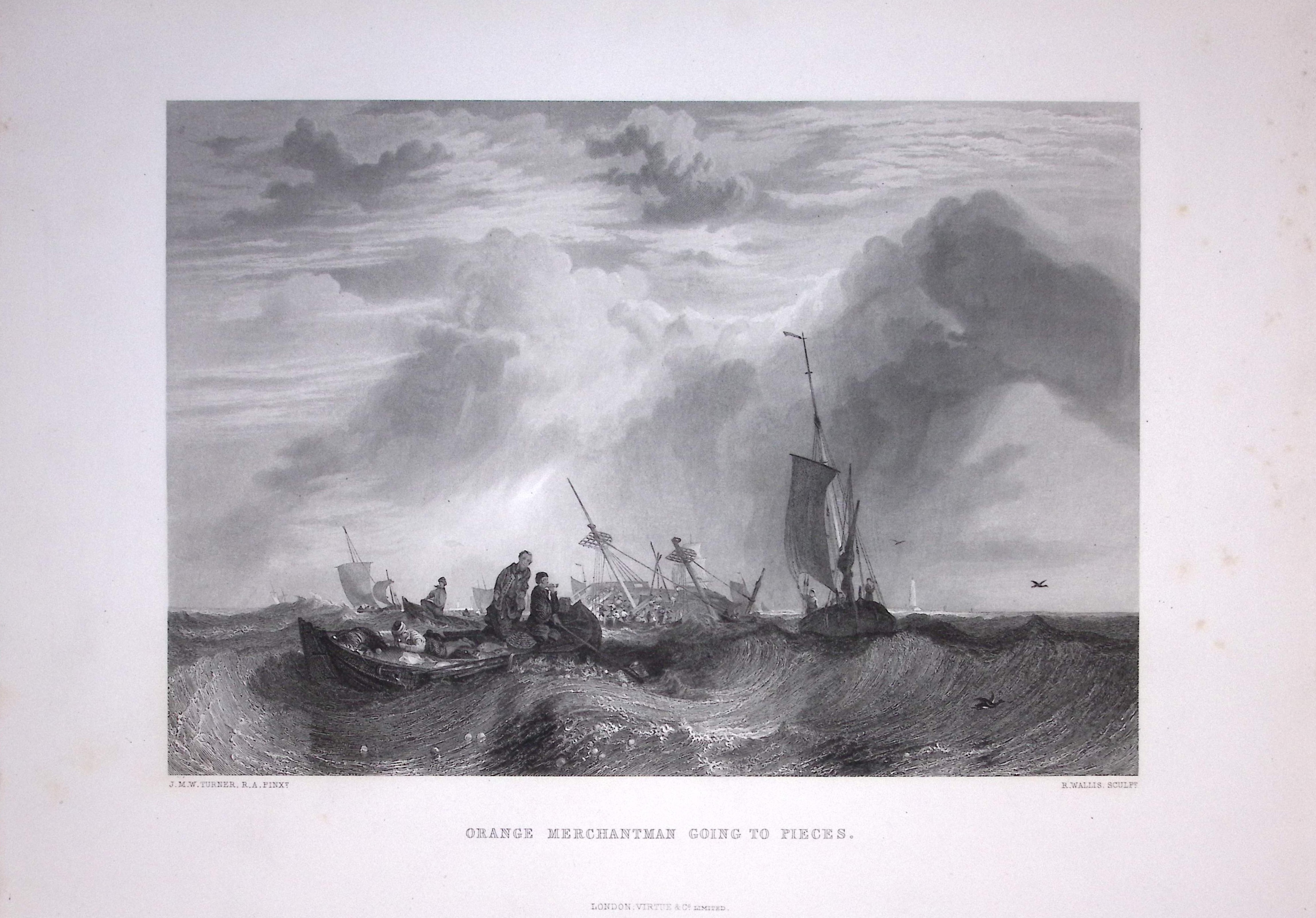 J.M.W Turner Orange Merchantman Large Antique Steel Engraving-64-TR